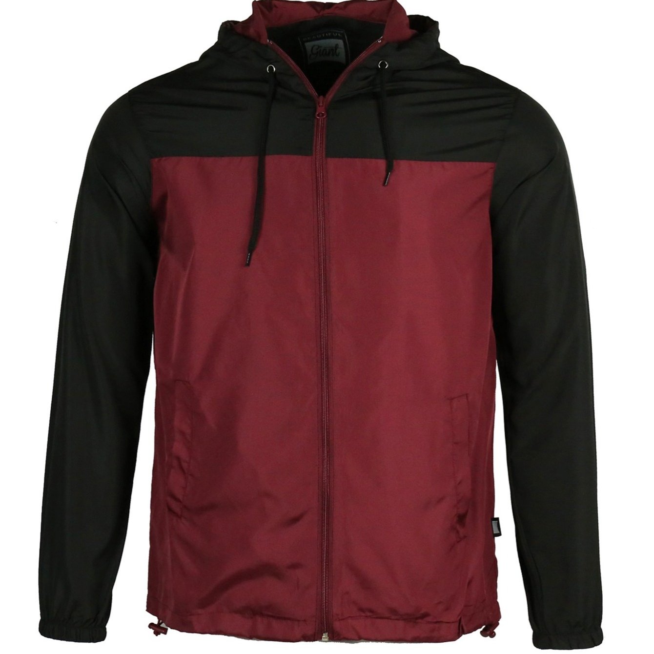 TEMU Men's Lightweight Windbreaker, Black & Burgundy Colorblock, Water Resistant, Breathable - Outdoor Jacket For Men With High- Features, Size S-3xl