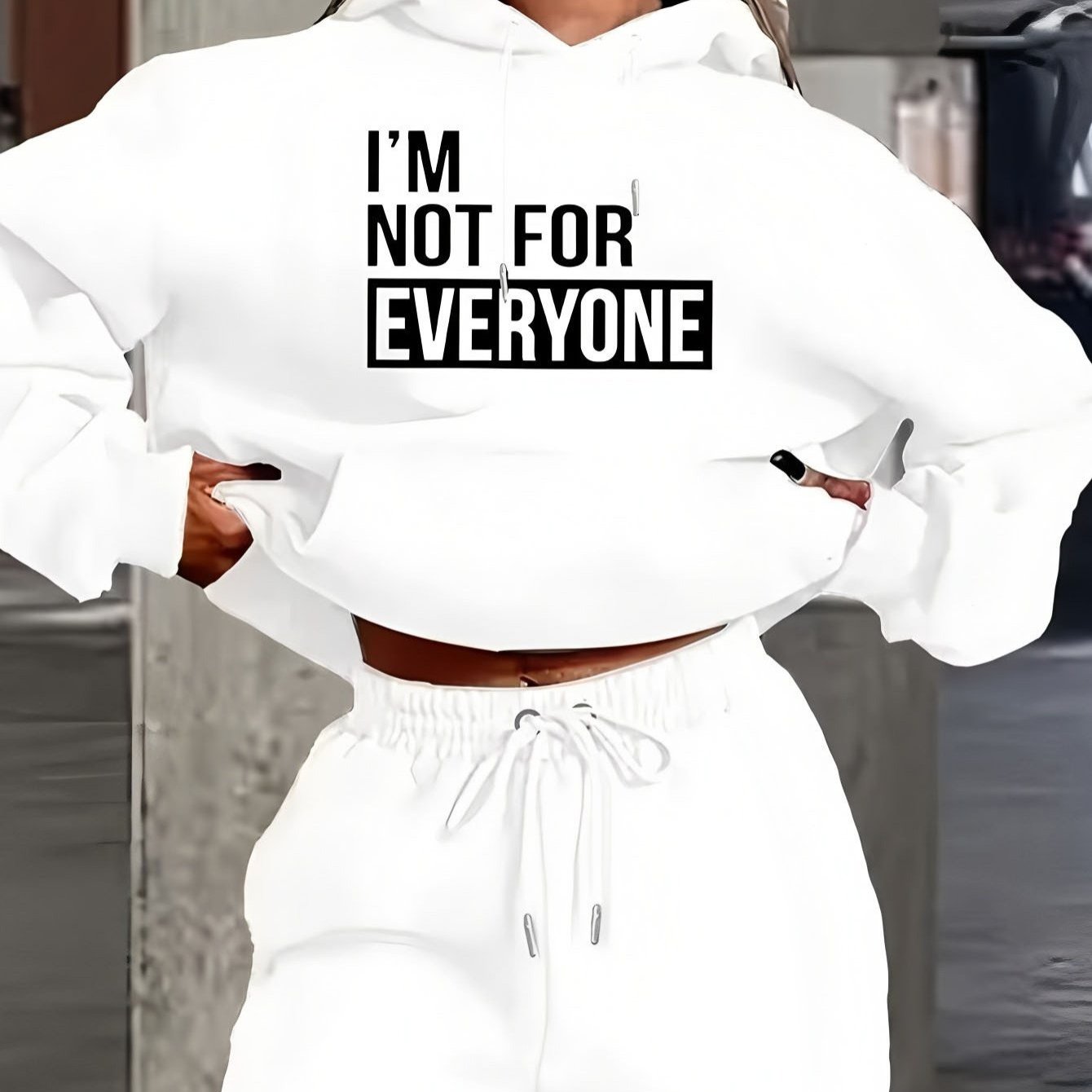 For Everyone White Cropped Hoodie - Fashionable Women's Matching Outfit, Comfortable Trendy Casual Wear, Perfect For Urban Fashion And Everyday Wear To Your Figure