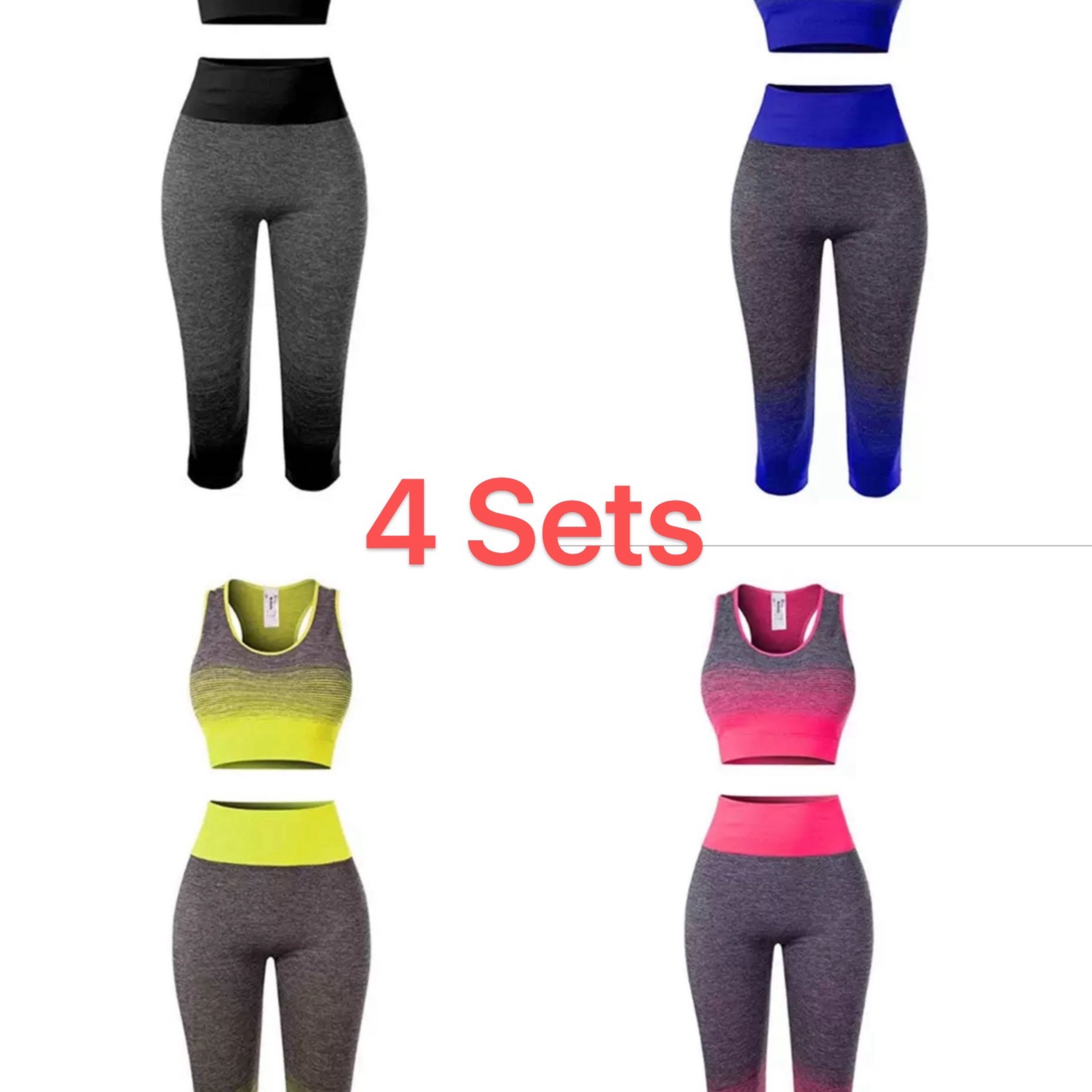 

07 ( 4pcs ) Womens Sports Yoga Outfit - Moisture-wicking Bra & Butt-lifting Shorts - Support, Tummy Control, High Waist Design - Fashionable Activewear Set For Workouts