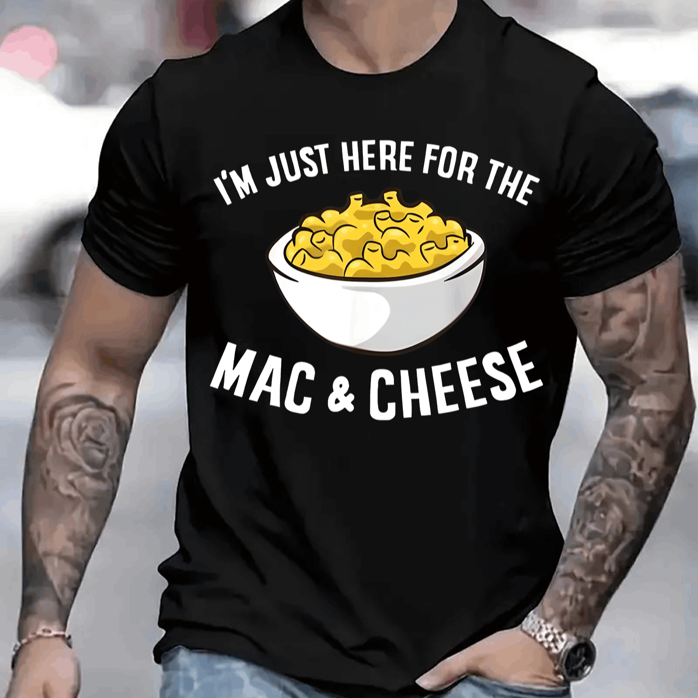 TEMU I Am Just Here For The And Cheese Mens Tshirt Comfortable Crew Neck Casual Cotton Shortsleeves Soft Breathable Top Menswear Tshirt Streetwear