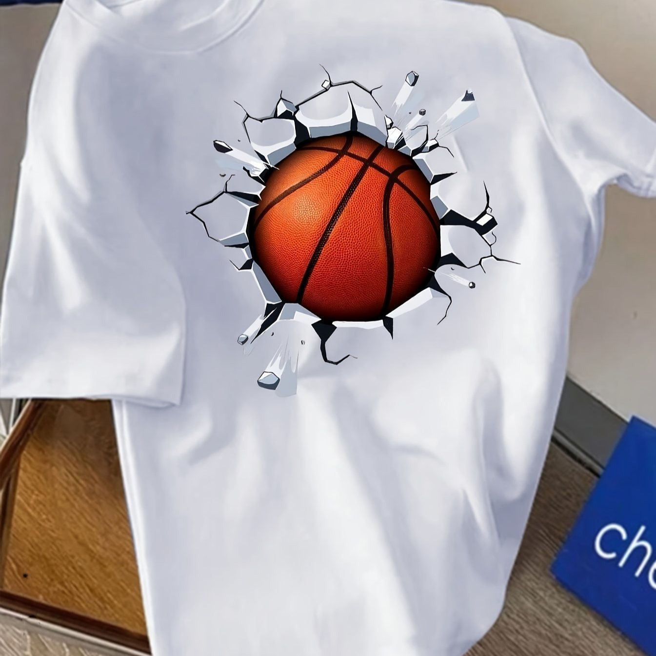 TEMU 3d - Effect Basketball Breaking - Through - Wall Graphic Teen - Style Unisex Round Neck Cotton T - Shirt For Children's Day And Basketball -