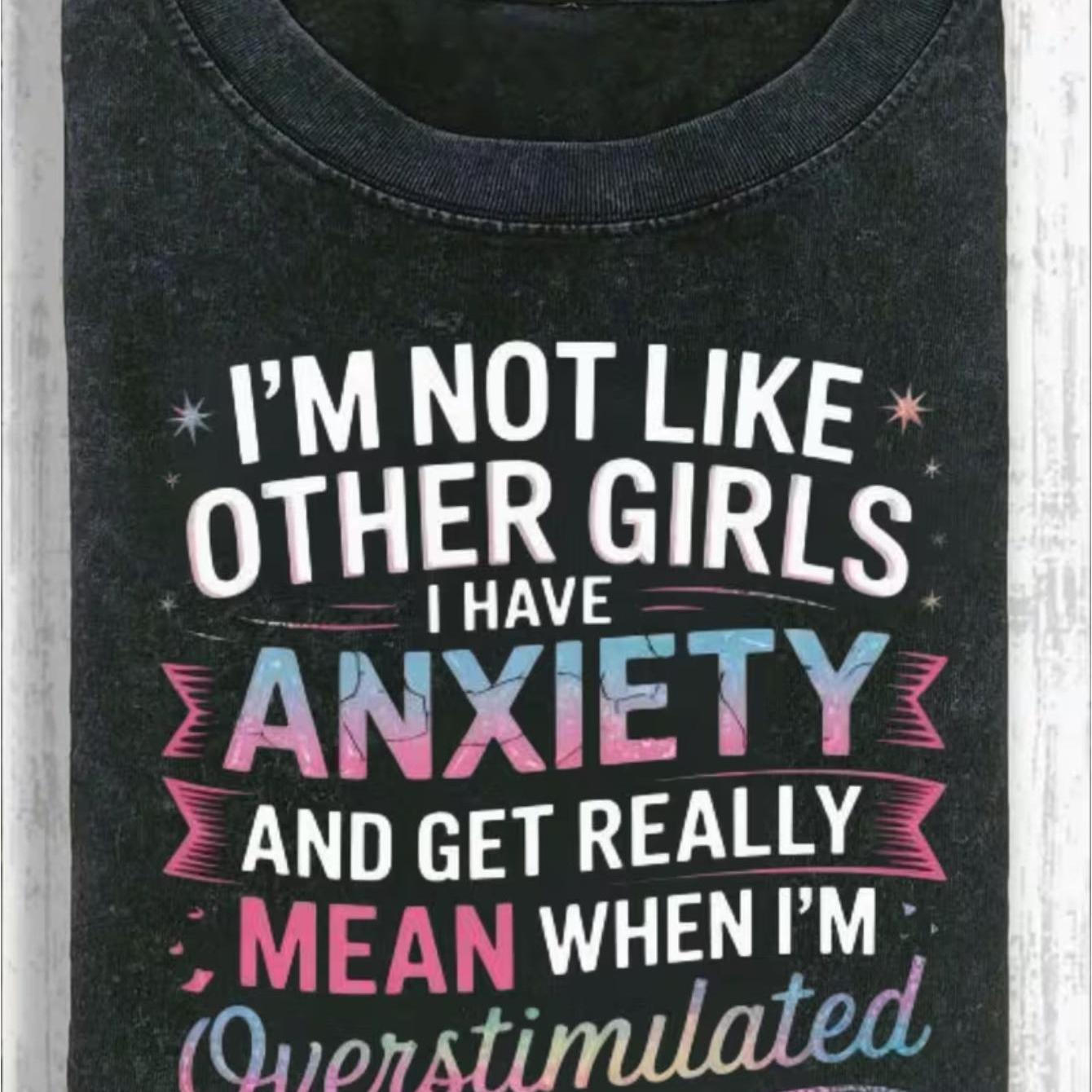 TEMU Plus Sizei'm Not Like Anxiety Graphic T Shirt, Round Neck Casual Tee With Text And Gradient 'anxiety' Design, Humorous Message For Men Women