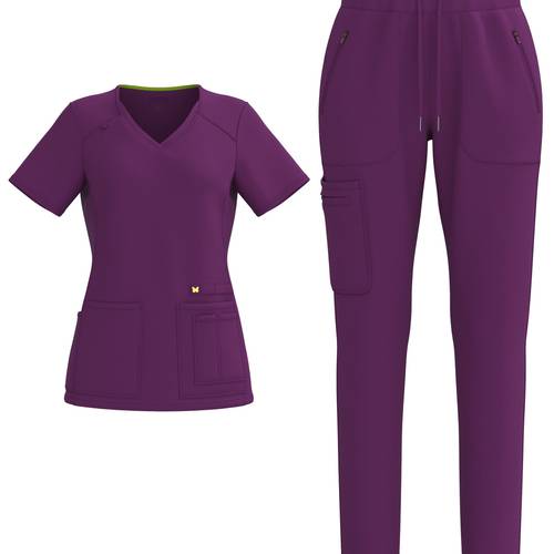 4 way stretch women scrub set v neck pocket pants 3371