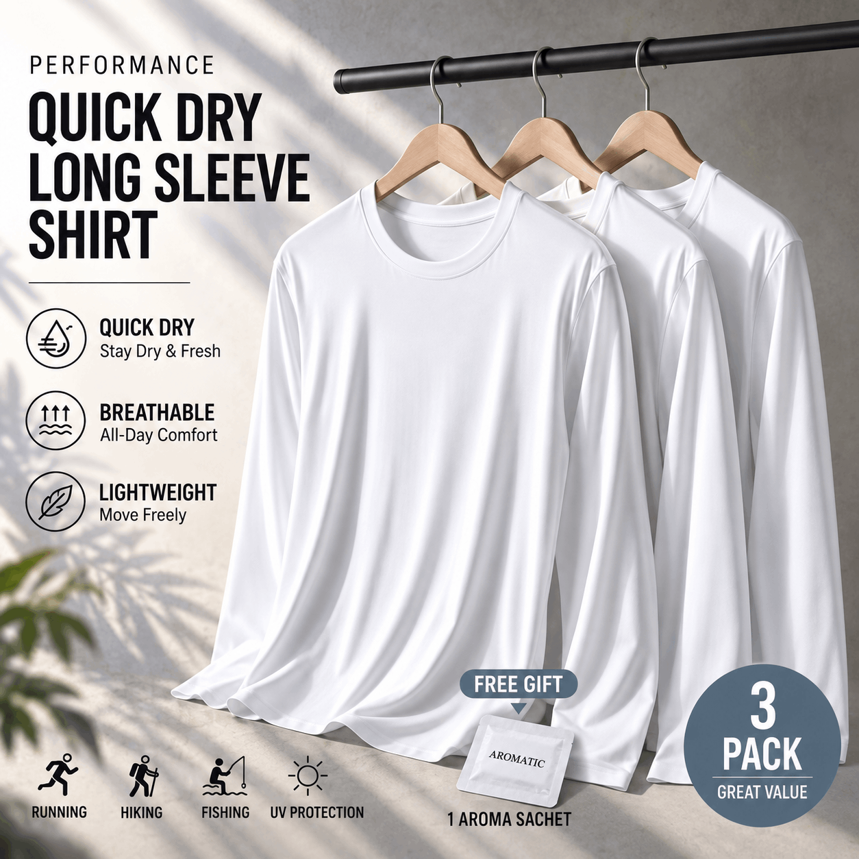 TEMU 3 Pcs Men's Uv Sun Protection Upf 50+ Shirts Long Sleeve Rash Guard Workout Quick Dry Shirt For Hiking Fishing