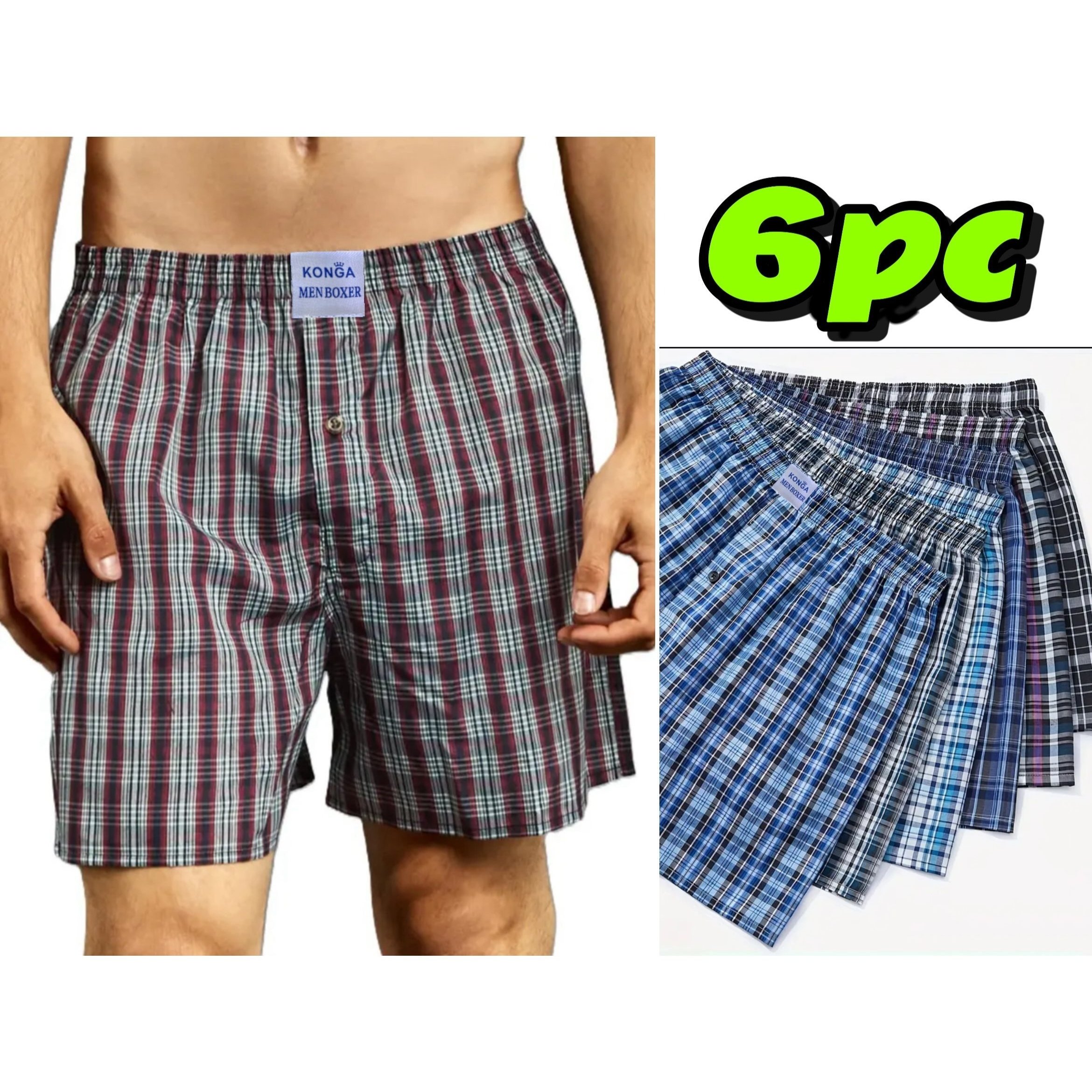 TEMU Men's 6-pack Mixed Color Print Cotton Boxer Briefs