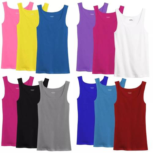 random colors women 100 cotton round neck ribbed tank top sleeveless shirts 3 12pcs