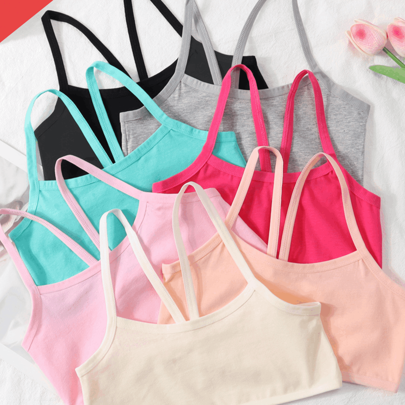 TEMU 6 Pack Pure Cotton Seamless Girls Development Vest &ndash; Hypoallergenic Breathable Training Bras For | Smooth Fit For | Non-wired Bra Set For Early Puberty | Perfect Gift For Tween Girl&rsquo;s First Bra