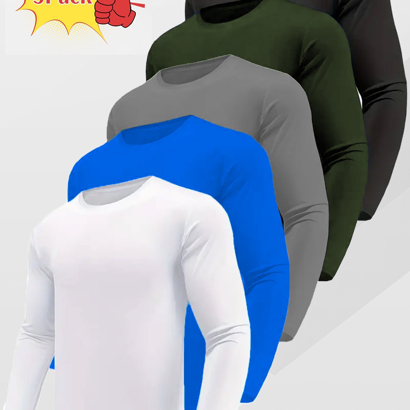 

5 Pack Men' Long Sleeve, Breathable Round Neck T-shirt, Outdoor Men's Quick Dry Running Bottom Fitness Sportswear, Lightweight Breathable Moisture Wicking Thin Tops For All