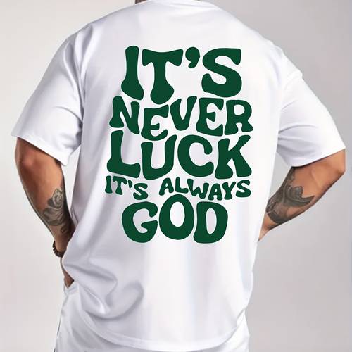 mens vintage its never luck print short sleeve crew neck casual sports t shirt polyester versatile top for summer