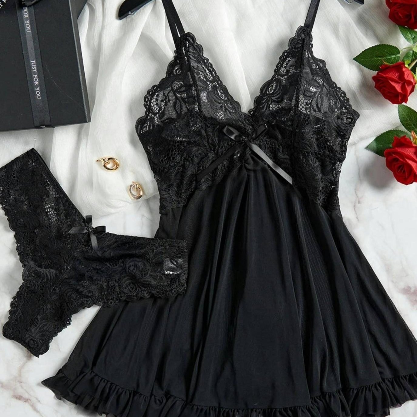 2pcs V-Neck * Hot Contrast Lace Mesh Chemise Babydoll * Lingerie Dress Set  Nightwear Nightgown * Polyester Slip Dress Skimpy Clothes, Soft and  Comfortable Sleepwear Intimate Apparel for Women, ...