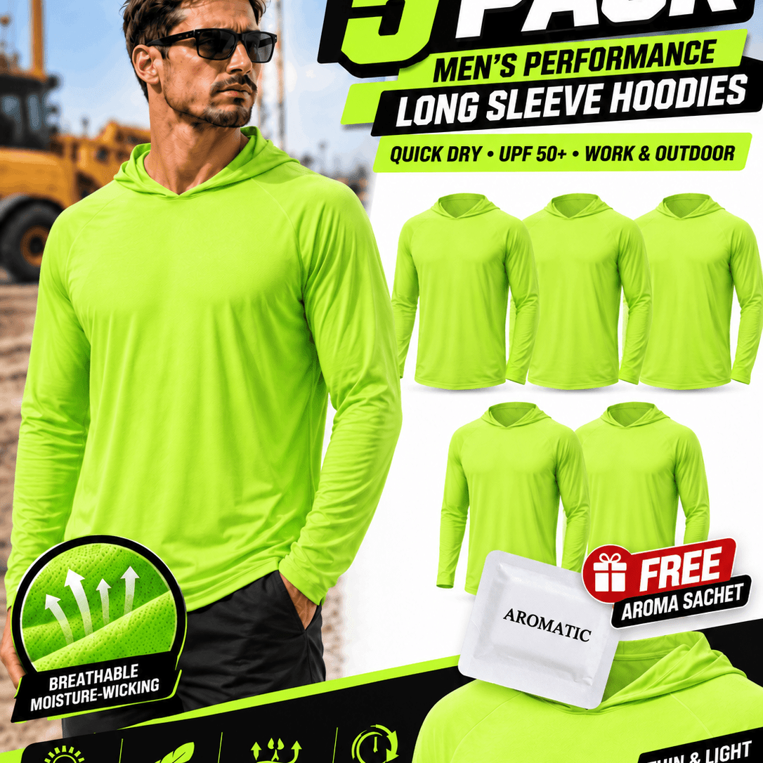 TEMU 5 Pack Men’s Long Sleeve Hooded Shirts, Quick Dry Sun Protection Tops For Outdoor Work Fishing Hiking With Bag