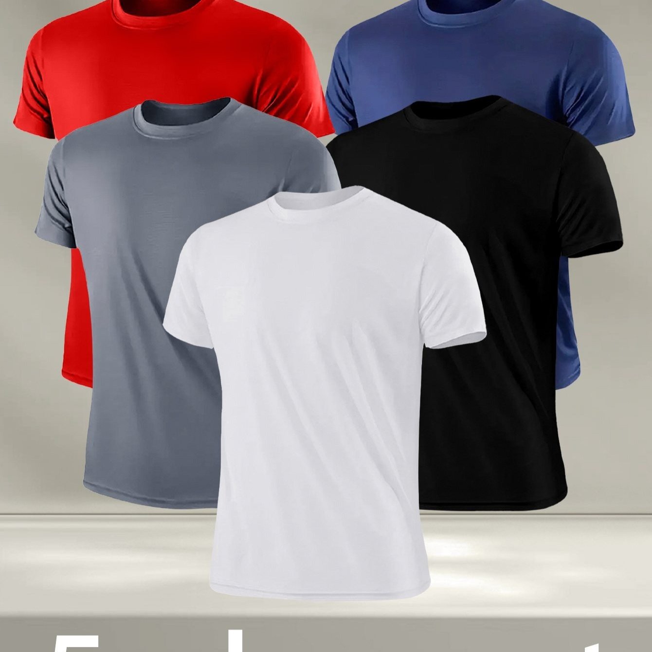 

5-pack Men' Lightweight Quick-drying Crew Neck Short Sleeve T-shirts - Moisture Wicking, Breathable, Soft And Comfortable For Summer Sports, Fitness, Gym And Training