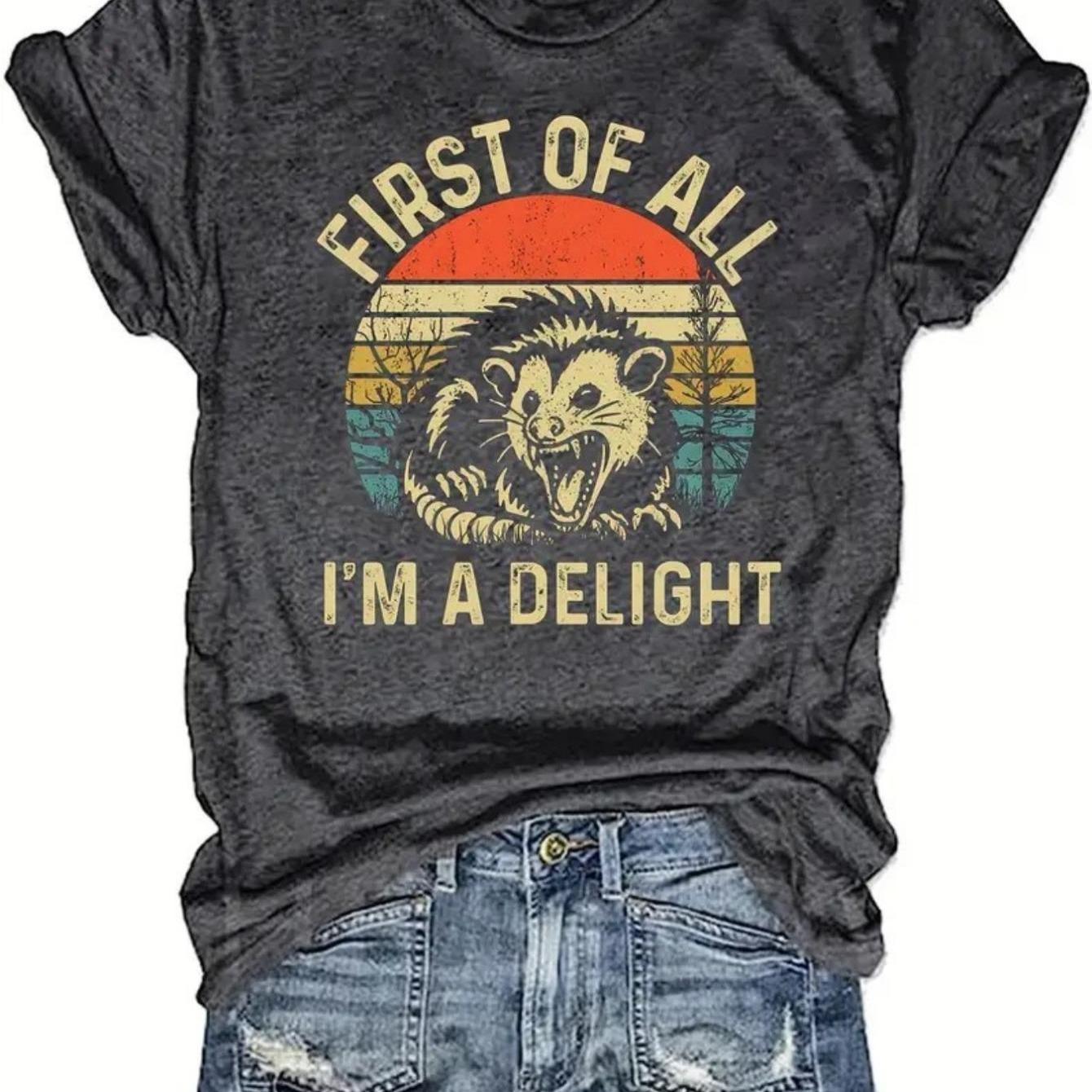 TEMU Women's Anime & Korean Print T-shirt - Cute /dragon/ Characters With " I'm A " Slogan, Relaxed Fit Short Sleeve Crew Neck Casual Summer Tee For Kawaii Fans