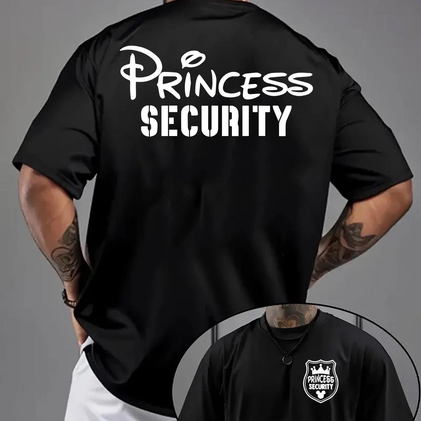 TEMU Men's Stylish Black "princess Security" Graphic T-shirt - Featuring A Heart-shaped Decoration And Text, , Suitable For Everyday Wear - A Perfect