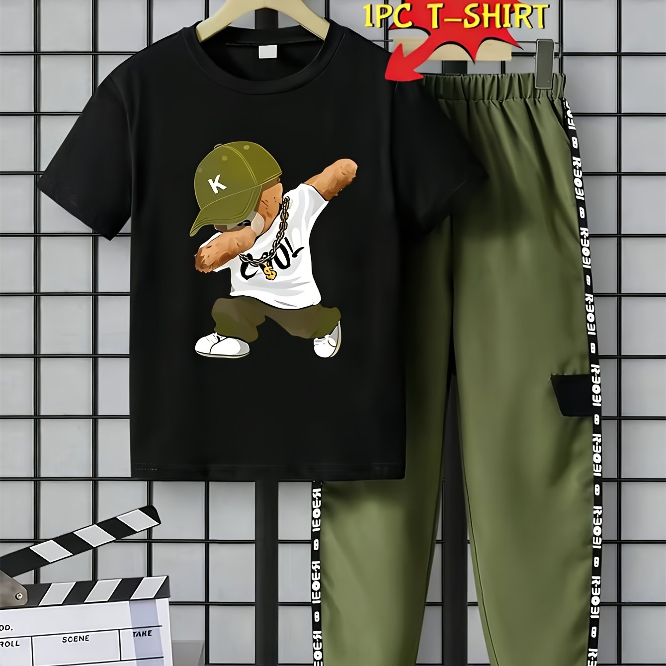 （t-shirt Only; Not A Set; Trousers Not Included.） Cartoon Dabbing Bear Graphic T-shirt - , Crew Neck Short Sleeve Tee For Kids, Casual Daily Wear, Birthday Party Gift