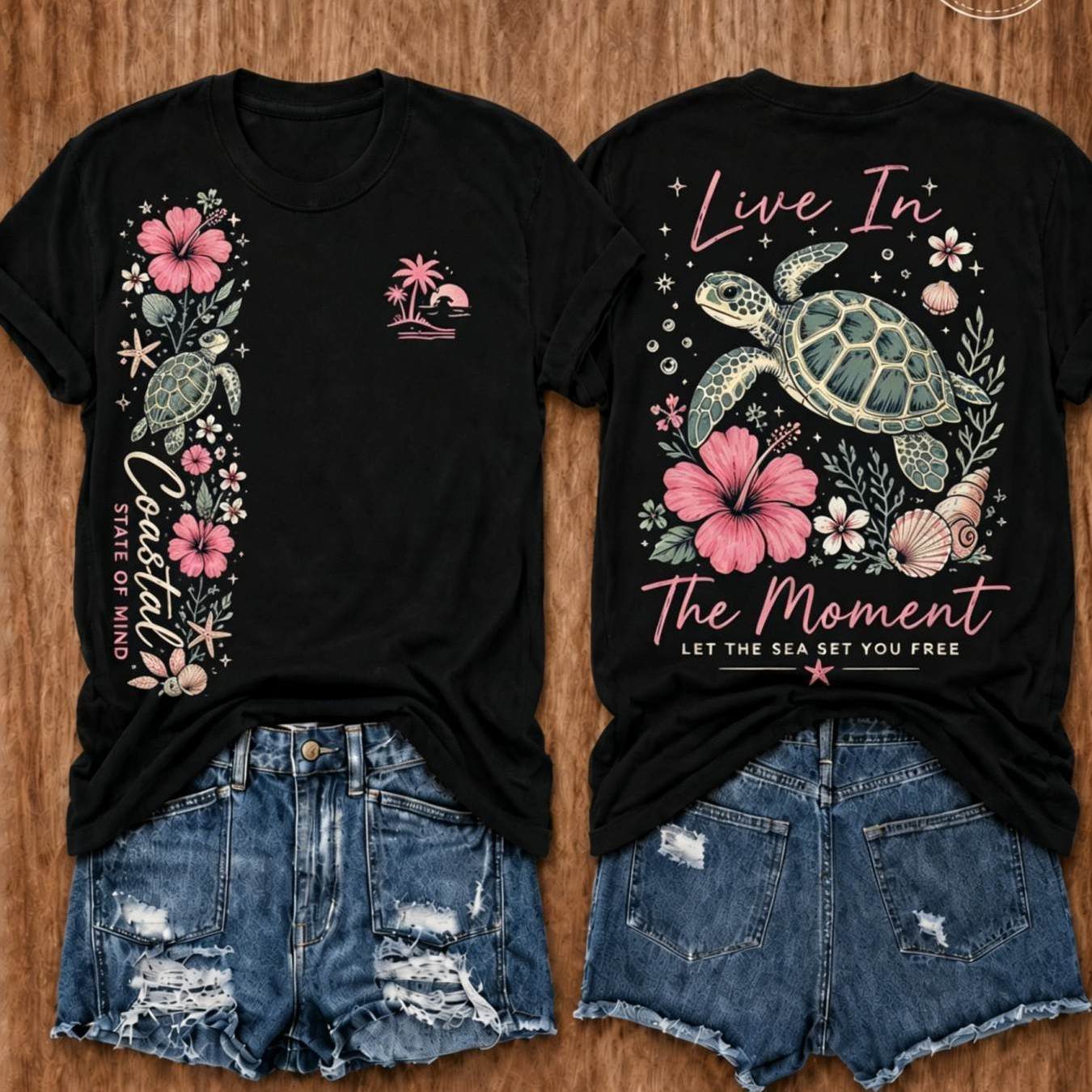 TEMU Women's Cactus & Turtle Desert Print T-shirt - Short Sleeve Crew Neck Casual Top, Machine Washable Suitable For Vacation, Beachwear, Everyday