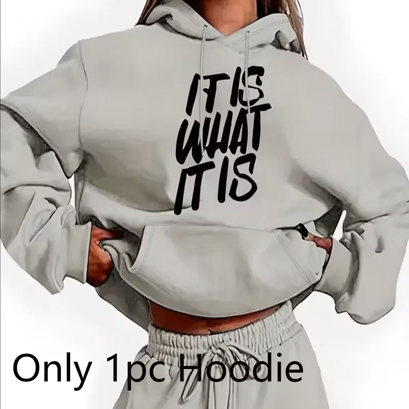 TEMU What Gray Sports Sweatshirt - Women's Cropped Hoodie With - - Casual Sporty Style For Everyday Wear, Suitable For Fitness, Lounging At Home, Or Street Style. Sweatshirt .