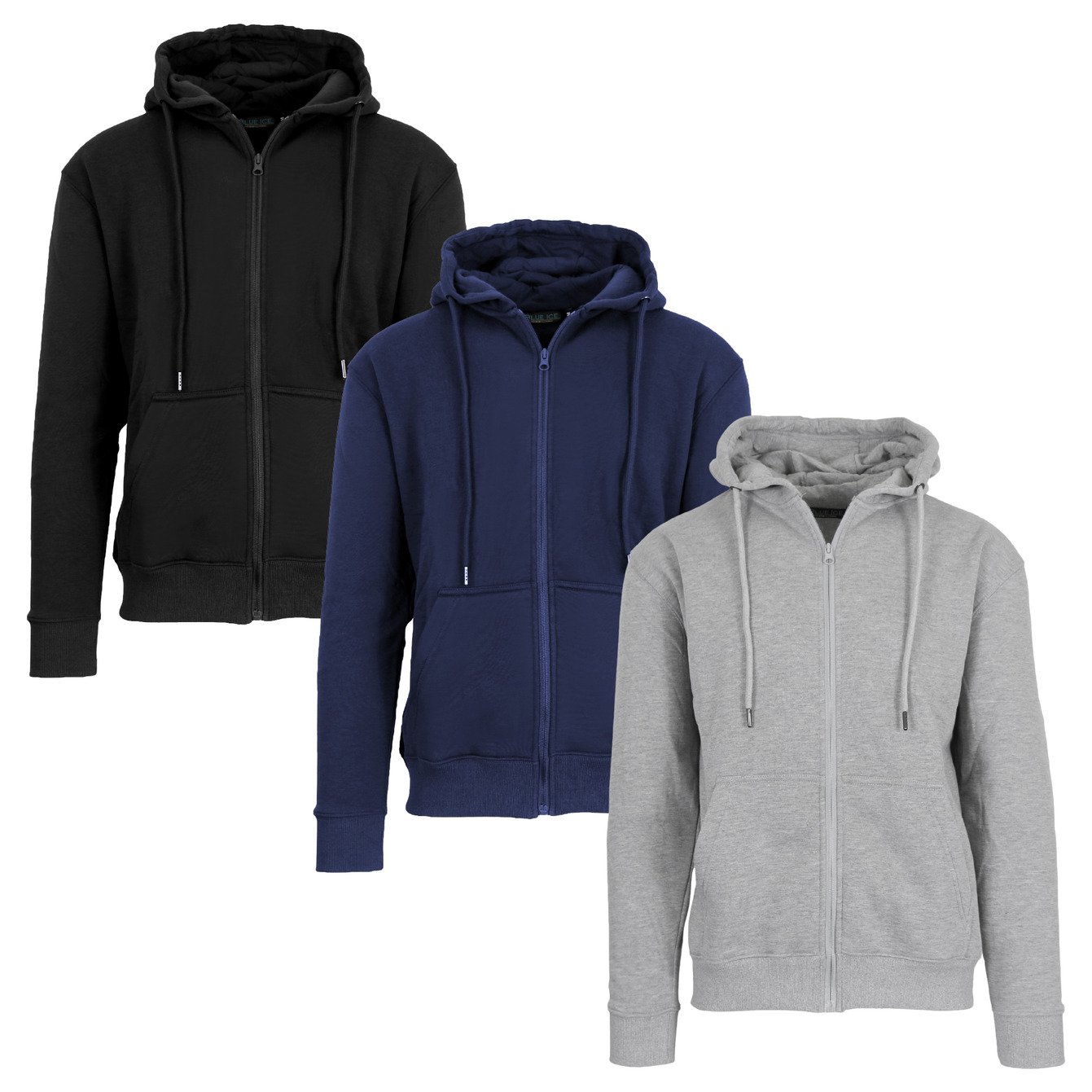 

Mens 3 Pack Fleece Lined Full Zip Hoodies