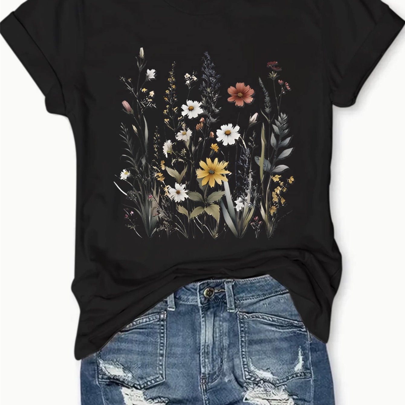 

Women's Print Tee - Comfy, Casual Short Sleeve Crew Neck T-shirt For Wear & Stylish Layering