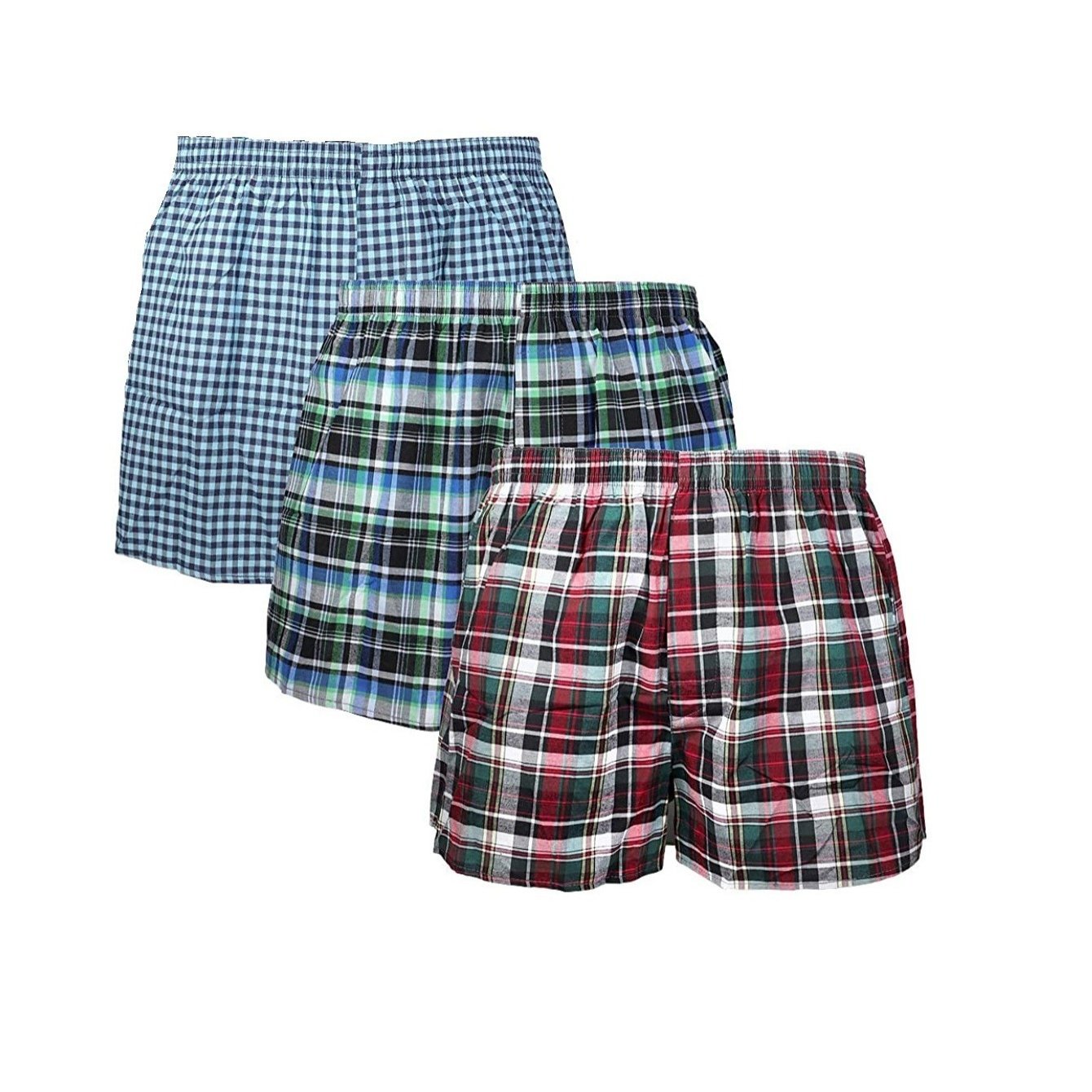 TEMU Men's Plaid Print Boxer Shorts, Relaxed Fit, Moisture Wicking, Button Fly, Loose Fit, Casual Wear Assorted Color Multipacks