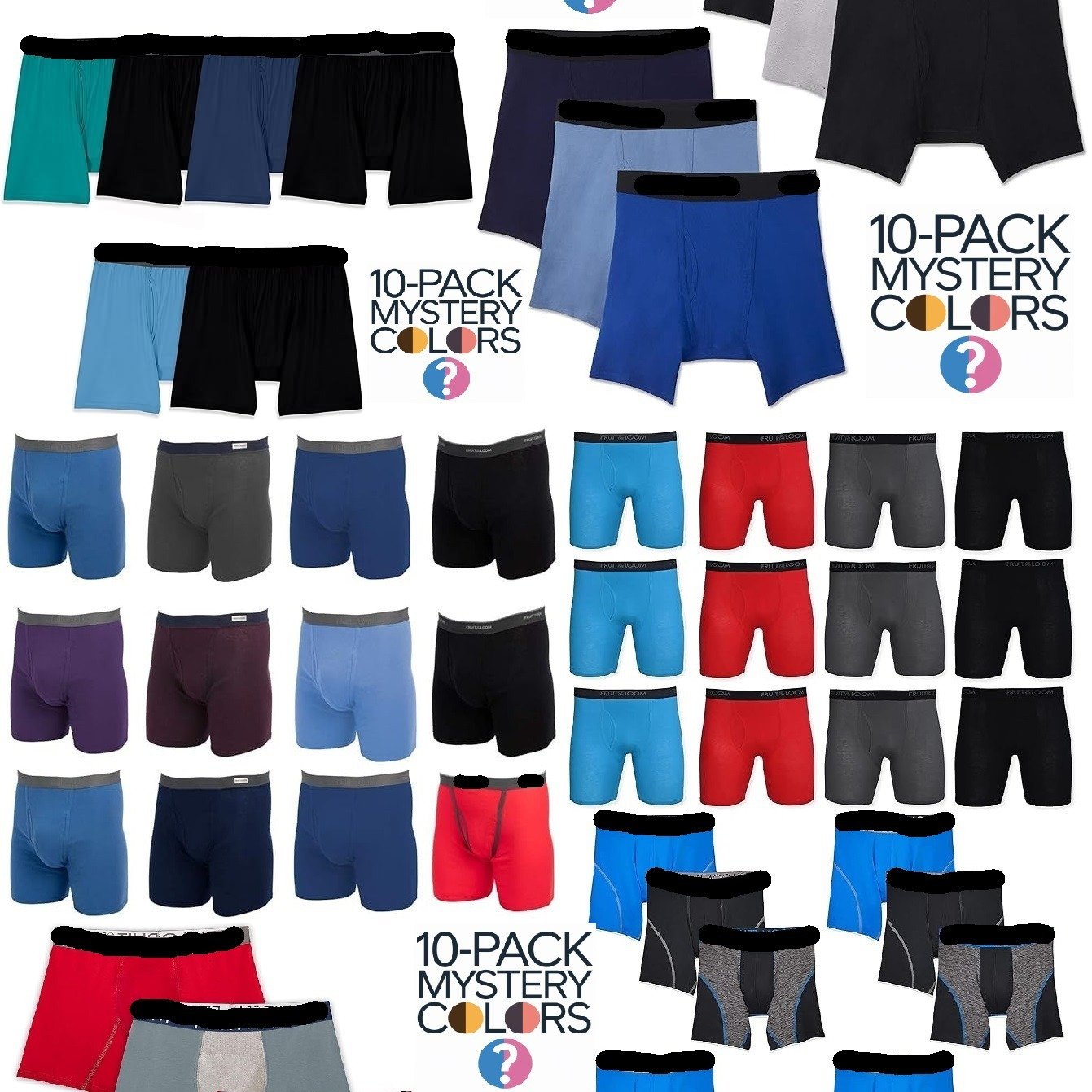 TEMU Mens 6-pack Assorted Boxer Briefs Comfortable Mystery Pack Colors Materials