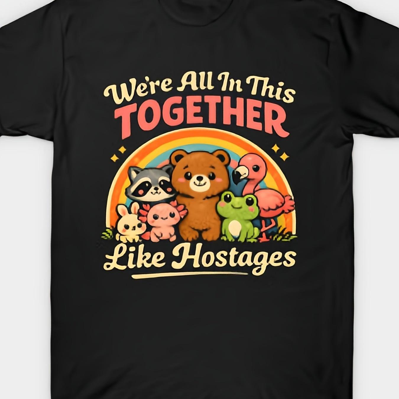 TEMU All Like Hostages Tshirtretro Casual Short-sleeved T-shirt With A Round Neck And Printed Pattern Suitable For Daily Commuting And Outdoor