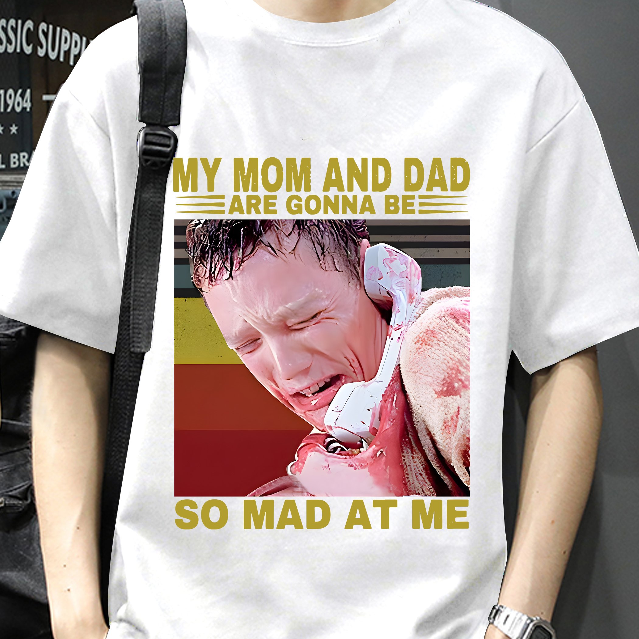 

And Dad Are Gonna Be At Me Print Cotton T-shirt - Relaxed Fit, Classic Crew Neckline, Short Sleeves For , Ideal For Casual And , Trendy And Fashionable Apparel