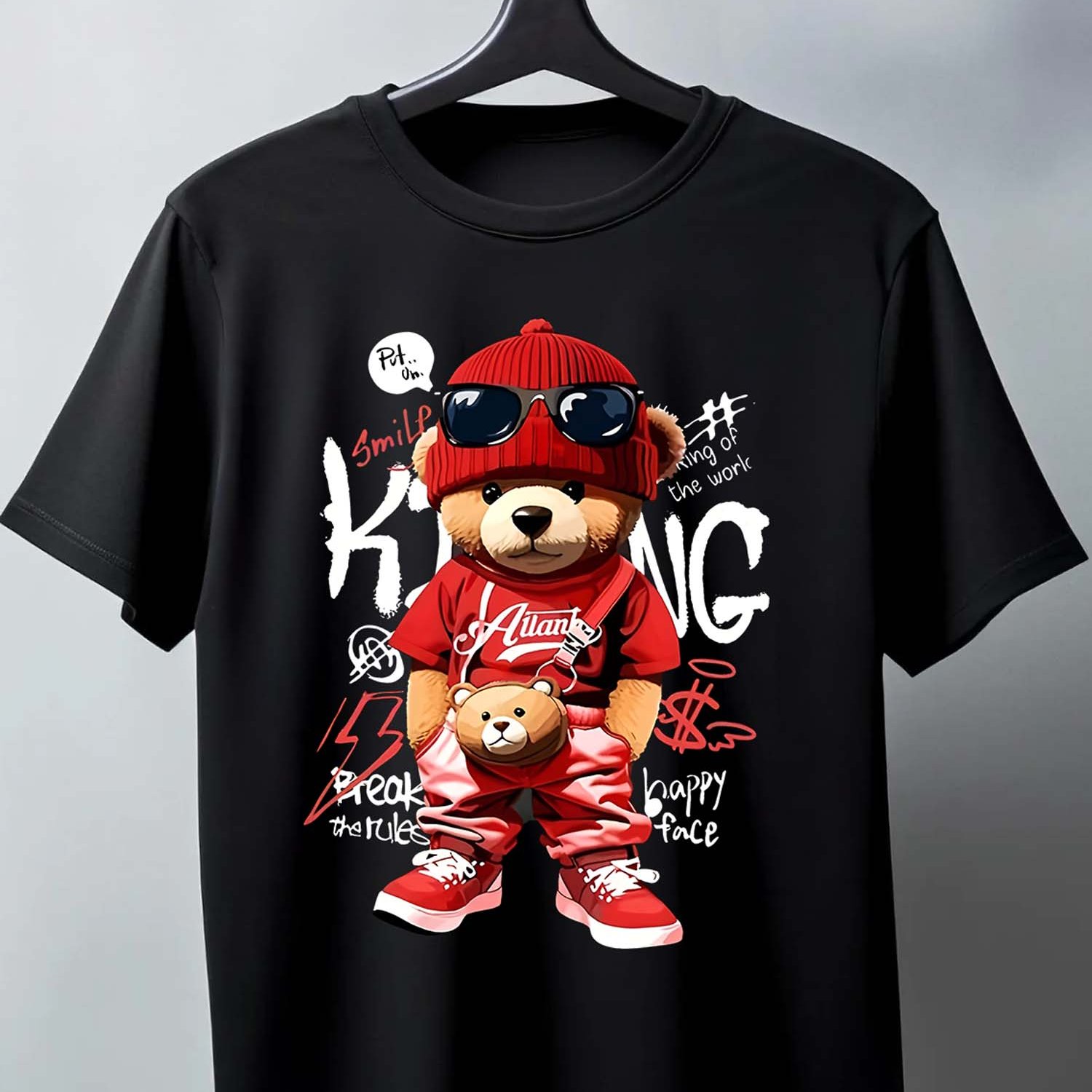 TEMU Men's Pure - Cotton Black T - Shirt: " Street - Style" Graphic