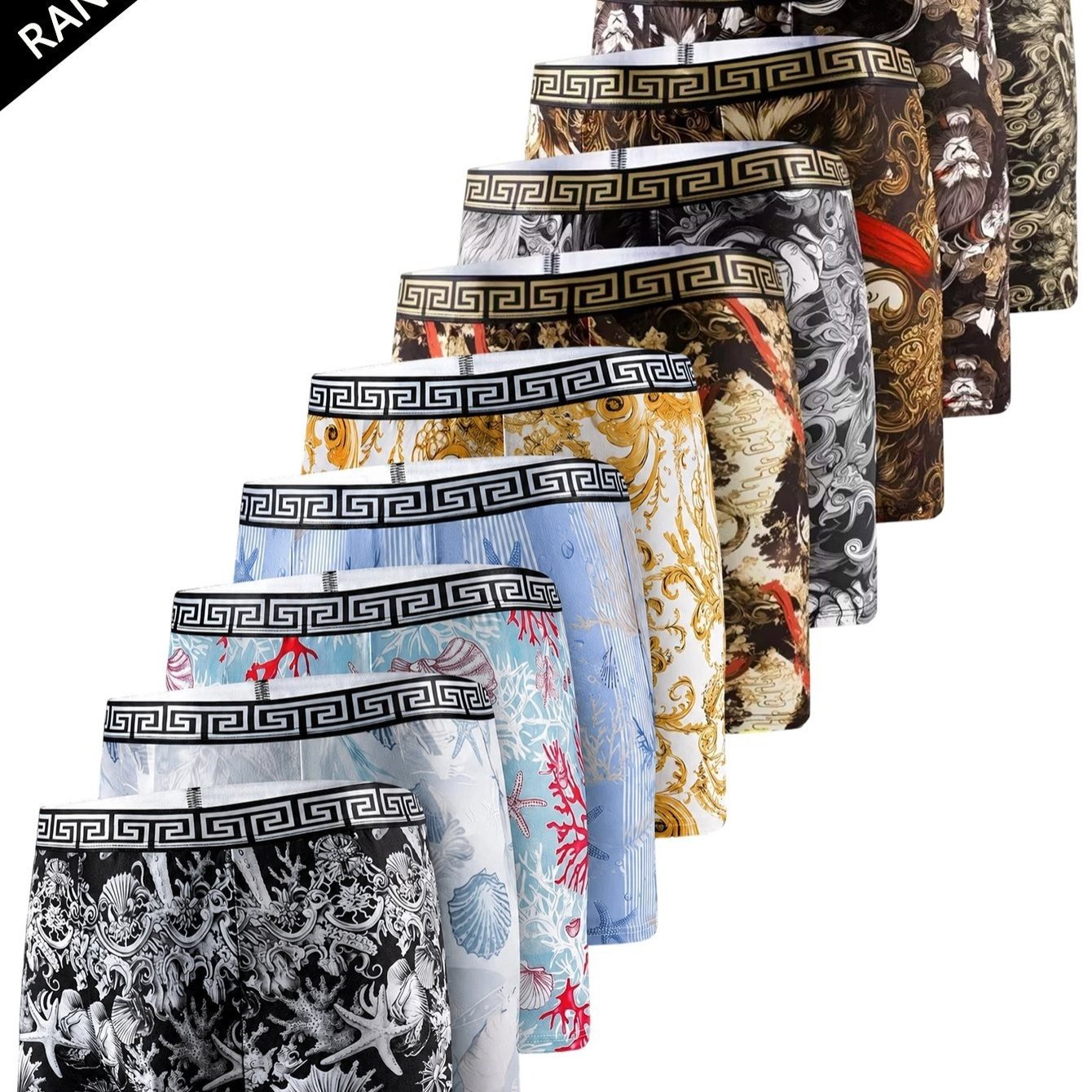 TEMU 5pcs Stylish Random Color Long Boxer Briefs For Men, Made Of Thin And Breathable Material,men's Boxer Pants | Mountain And Sea , Mythical