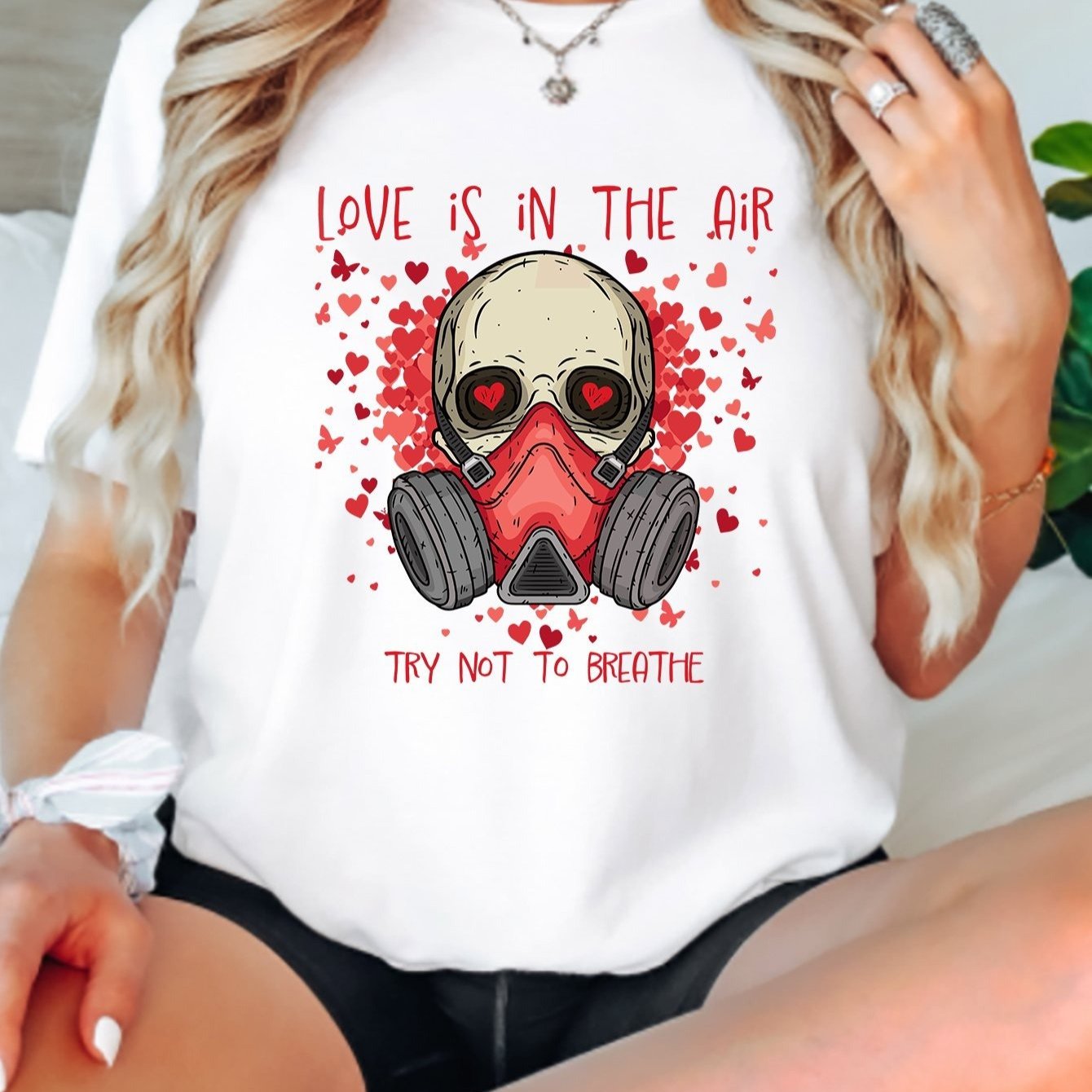 

Love Is Try Not To Breathe Valentine Shirt Stylish Black & White Valentine’s T-shirt – Sizes S-2xl For All!