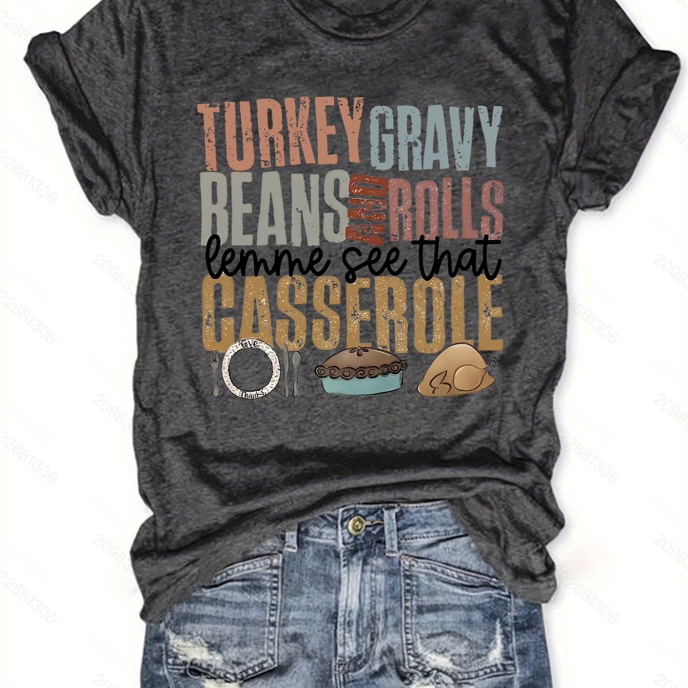 

Thanksgiving Animal & Letter Print T-shirt, Casual Short Sleeve Top For , Women's Clothing