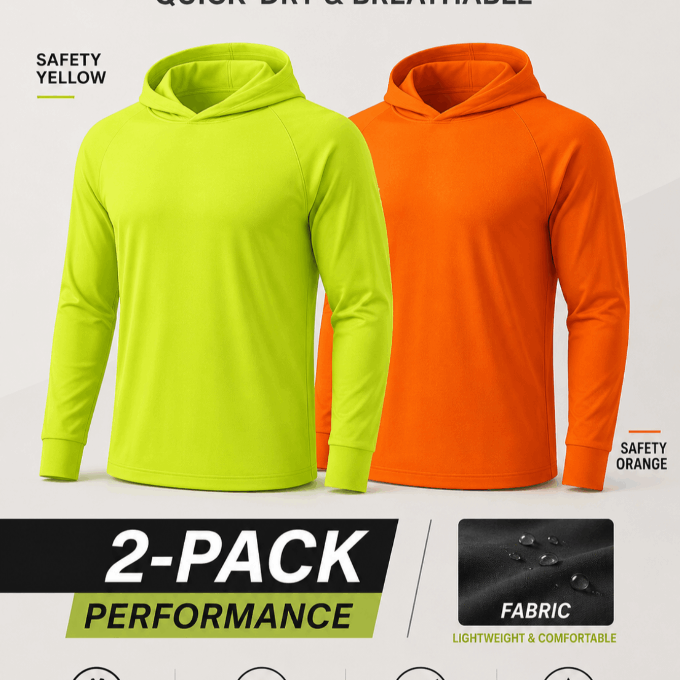 TEMU 2 Pc High Visibility Sun Protection Lightweight Long Sleeve Hoodie, Upf 50+ Quick-dry, Spf Uv Shirt, Active Wear