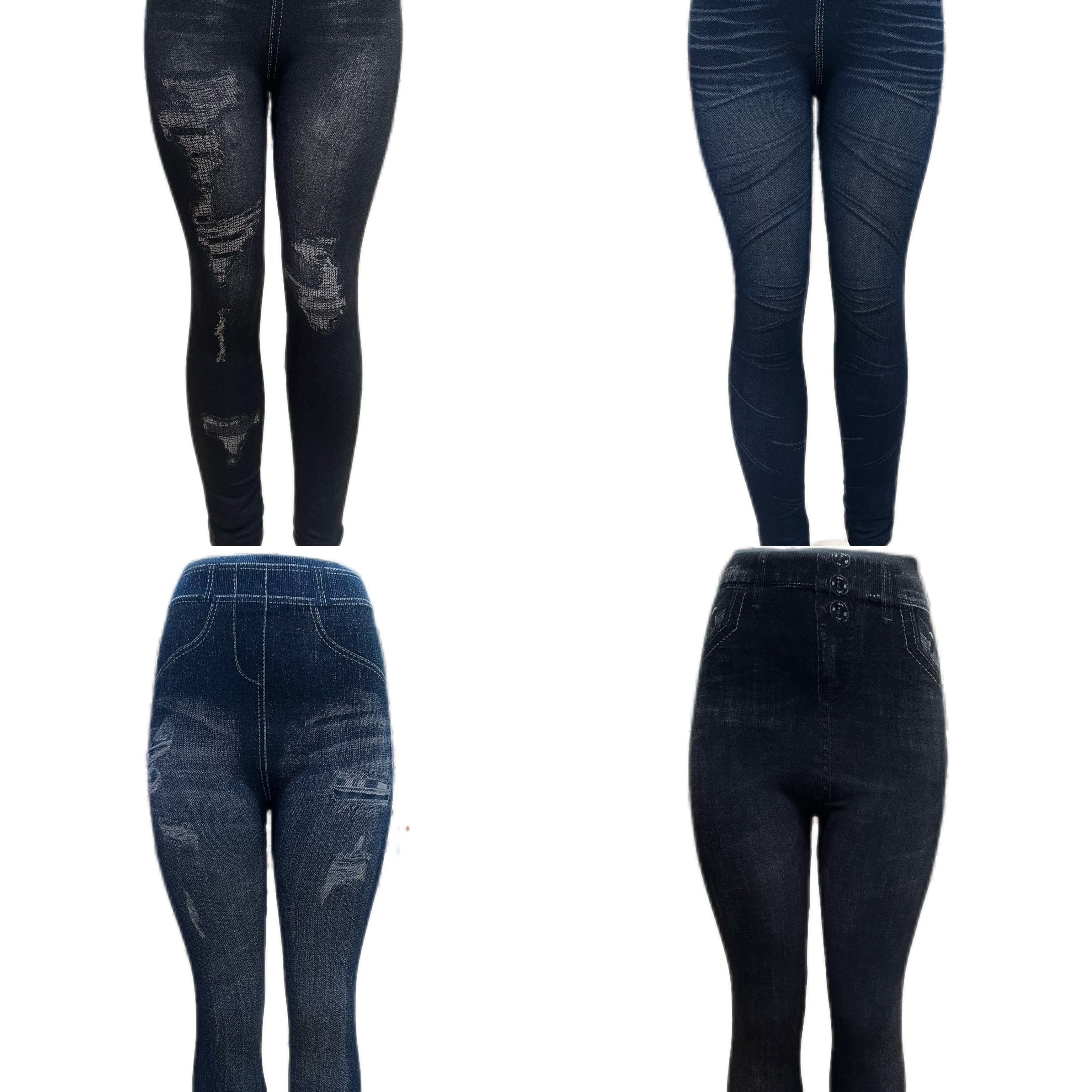 

4 Pieces Denim Print Skinny Leggings, Casual High Waist Every Day Stretchy Leggings, Women's Clothi