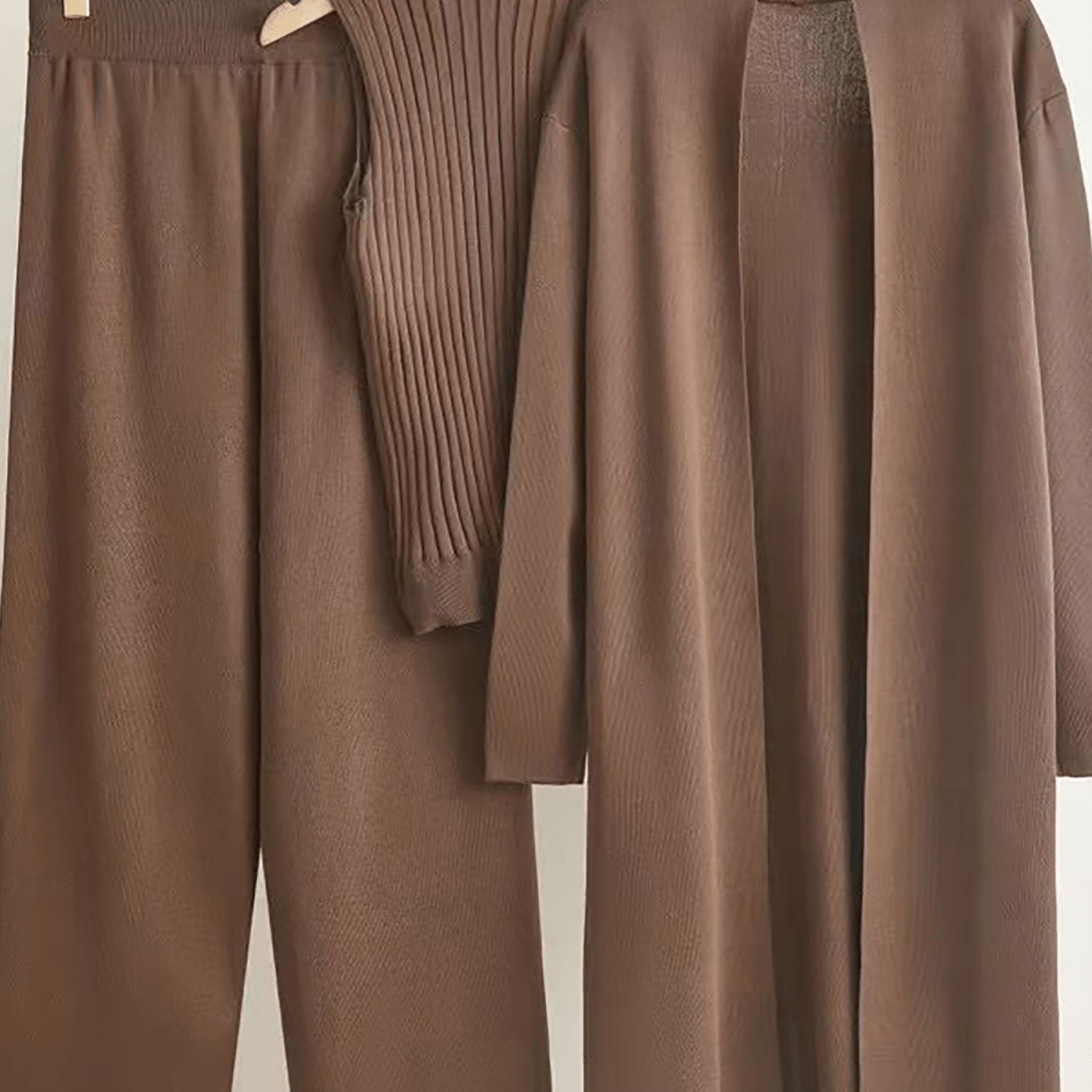 TEMU New Autumn/winter 3pcs Set: Women's Cardigan, Vest, Elastic Waist Pants, Long-sleeve Outerwear Sweater Fashion Ensemble