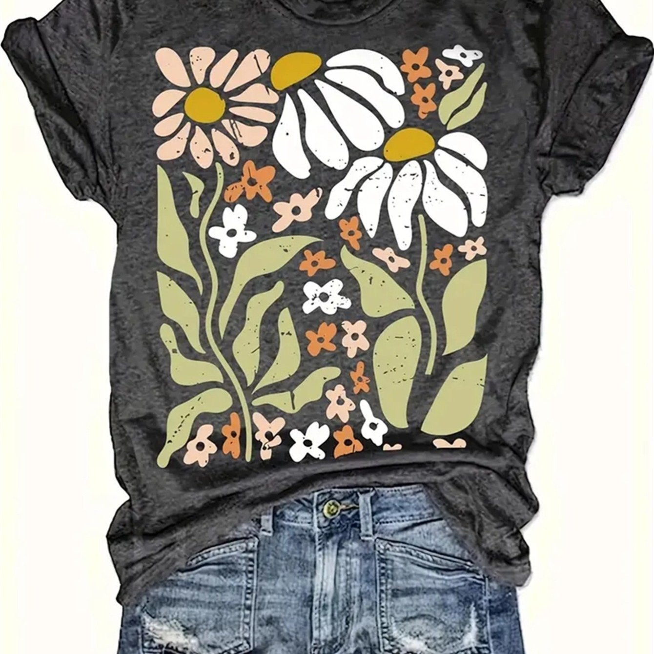 

Fashionable Womens Graphic Print T-shirt - Casual Short Sleeve Crew Neck Top - Lightweight & Breathable For Spring & Summer Wardrobe