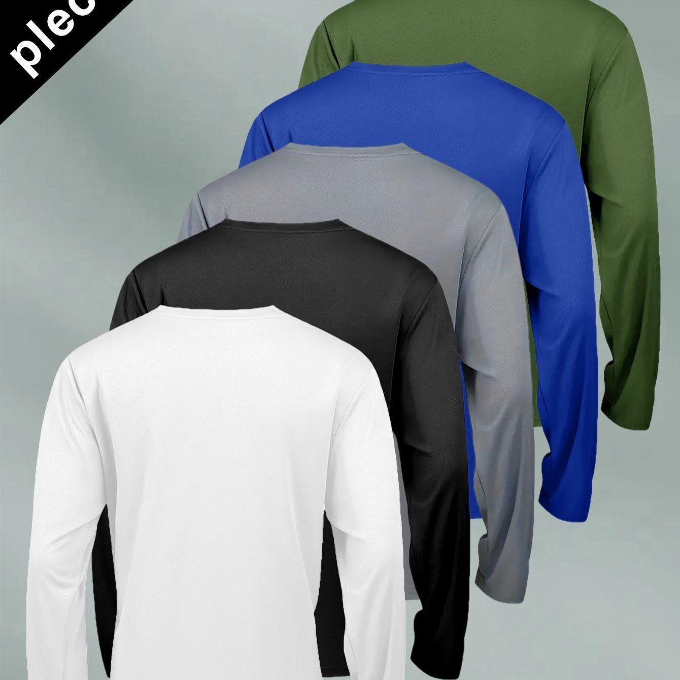 

5 Pack, Men's Long Sleeve Crew Neck Stretch Sports T-shirt Set, Men's Breathable Moisture Wicking Quick Top, Design For Running, Cycling, Fitness And