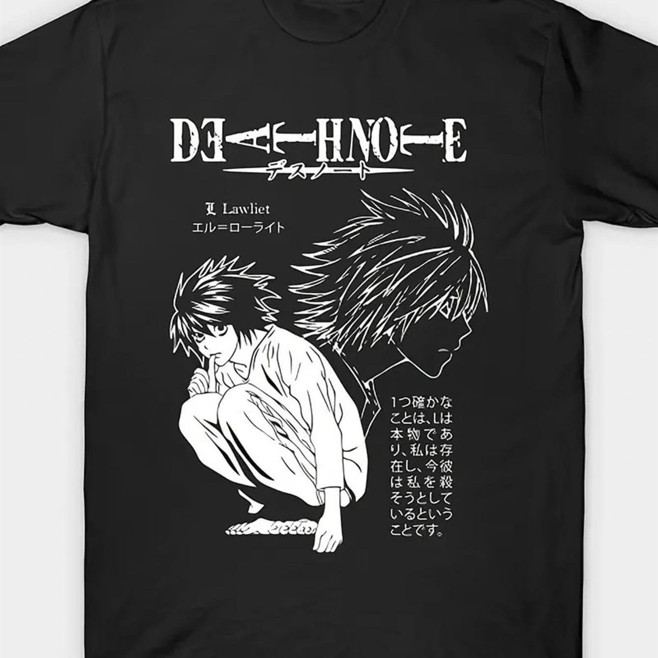 TEMU Men's 100% Cotton Anime Graphic T-shirt - With L & Characters, Breathable Round Neck Short Sleeve Casual Tee For Anime Fans, Wear, Machine