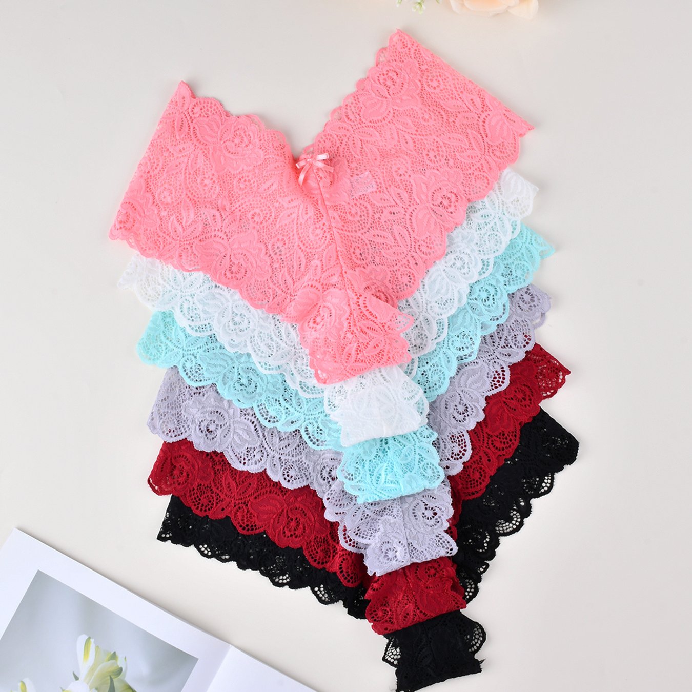 TEMU 6 Pack Women’s Lace Briefs - Sexy Soft Mid-rise Panties With Delicate Floral Lace, Comfortable And Breathable Underwear For Daily Wear,