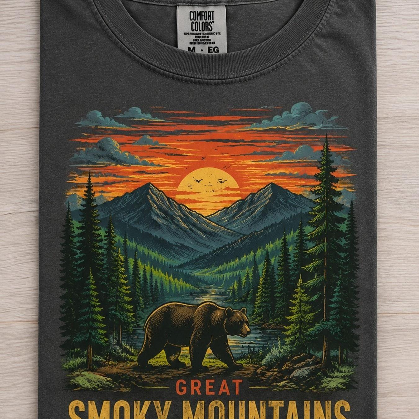 Men's Plus Size Bear National Park Tee Men Short Sleeve Round Neck T-shirt, Loose Fit, , Machine Washable, Local Warehouse, Plus Size