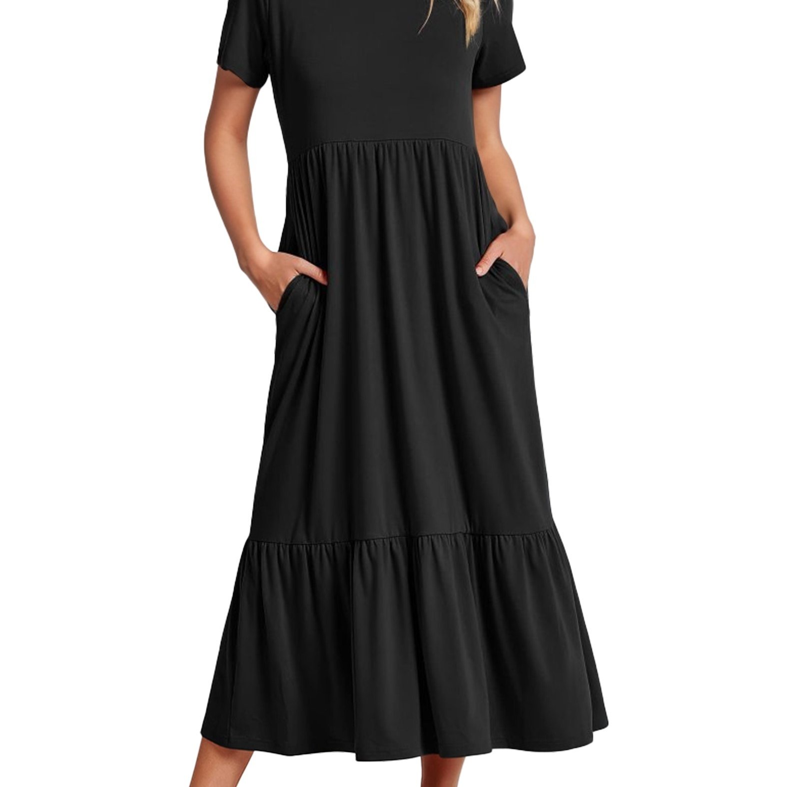 

Tooluck Women's Casual Short Sleeve Crewneck Dress Maxi Beach Dress With Pockets