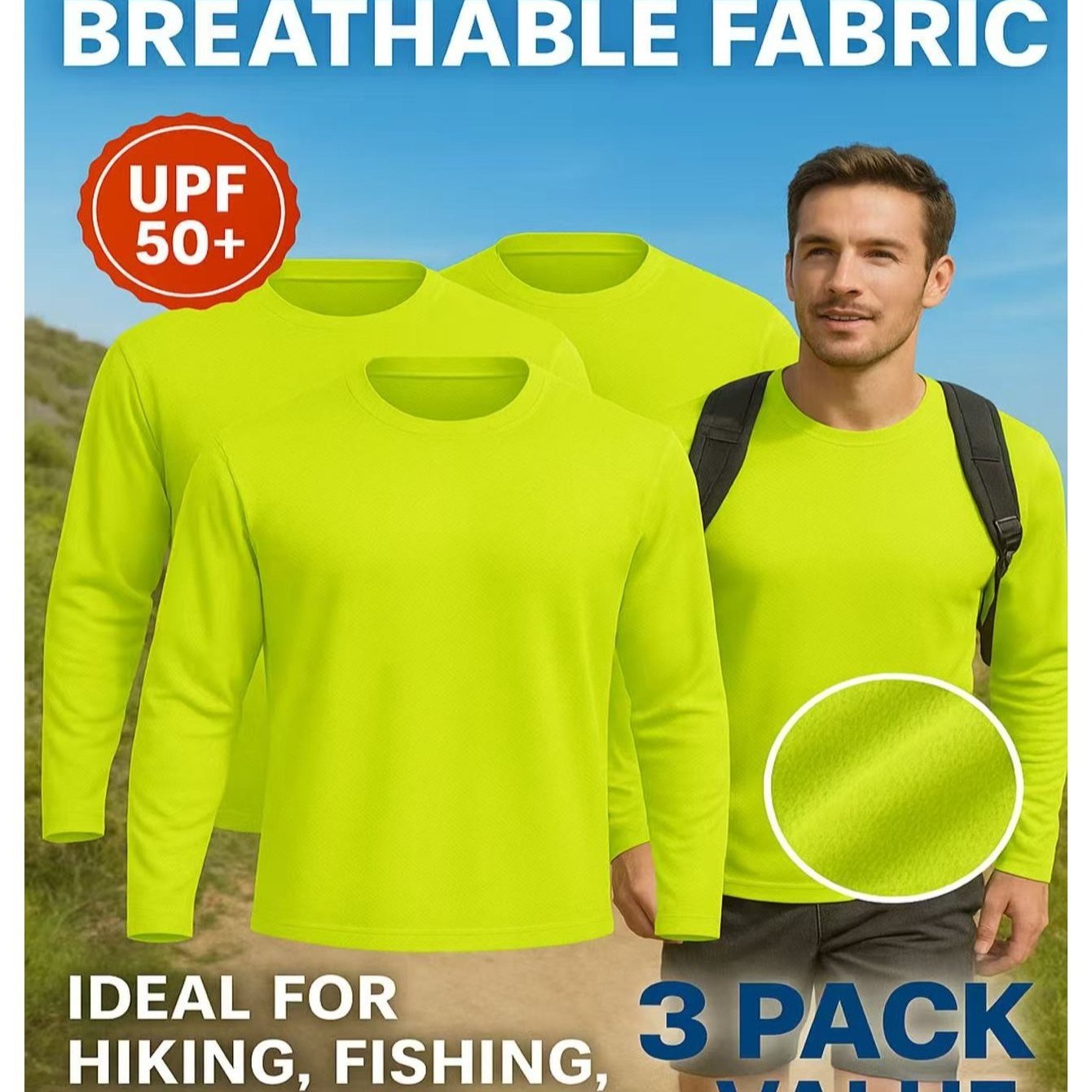 TEMU 3 Pack Men&rsquo;s Sun Protection Long Sleeve &ndash; Cooling, Moisture-wicking, Outdoor Activewear