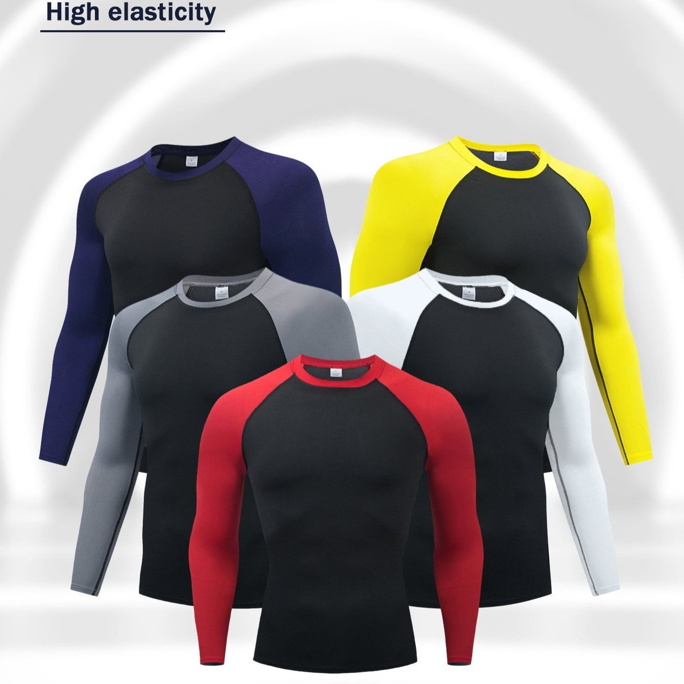 

5 Pieces Of Men's Quick Drying Breathable Color Slim-fit Long-sleeved T-shirt, Comfortable High Base Layer Men's Outdoor Jogging, Fitness Training Activity Jacket