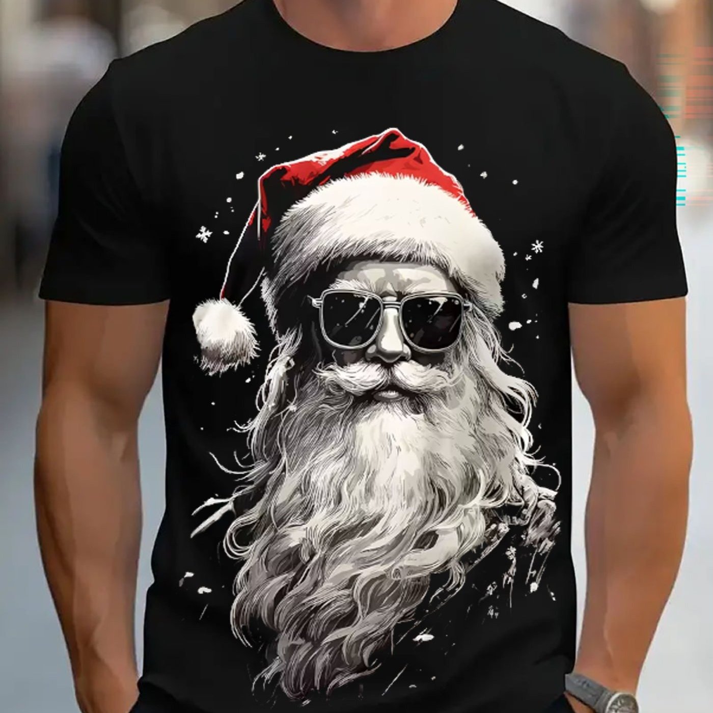 Mens Christmas Tshirt Comfortable Crew Neck Casual Cotton Shortsleeves Soft Breathable Top Menswear Tshirt Streetwear Cotton Fabric Trendy Letter Print