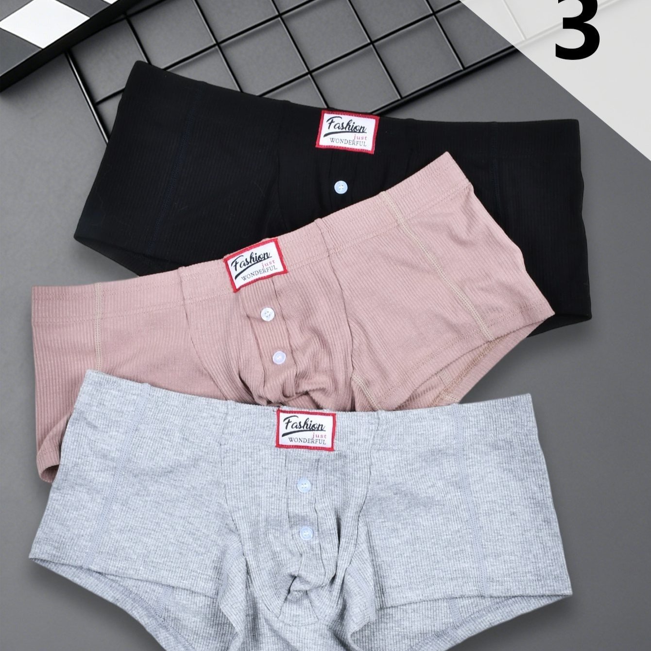3pcs Men's Stretch Boxer Briefs - Solid, Button Detail, Fit Underwear，elastic, Quick Drying, Elastic Waistband, Sports And Leisure, Boxer Soft, Christmas Gift For Son, Anniversary Husband
