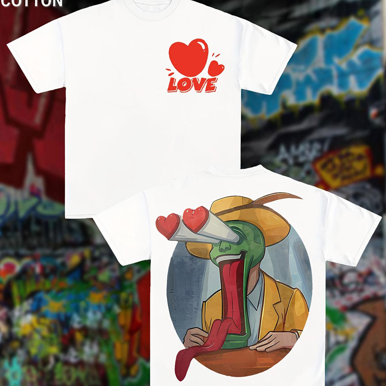 Men's 100% Cotton 180g White Printed T-shirt - Short Sleeve Love Heart Hat Soft & Skin-friendly, Machine Washable, Basic & Versatile