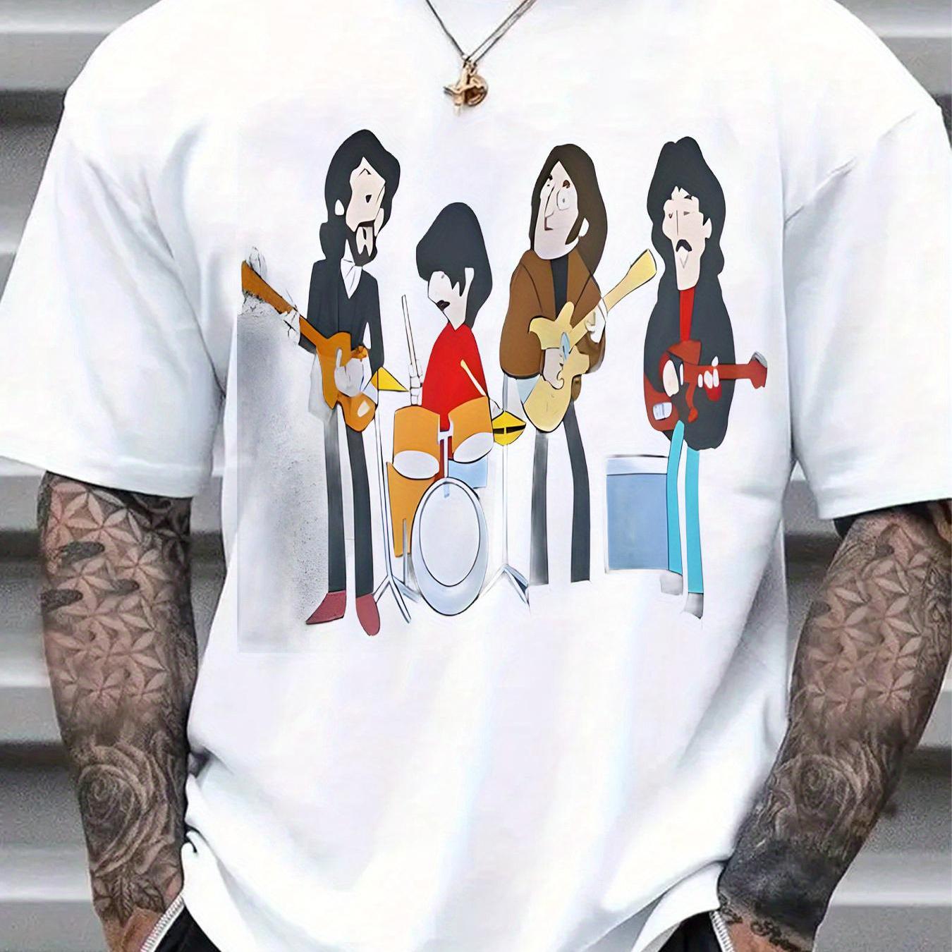 TEMU Men's Casual T-shirt 180g With Retro And Pattern Printing Casual Round Neck Top Men's T-shirt Breathable And Moisture Absorbing Fabric Casual