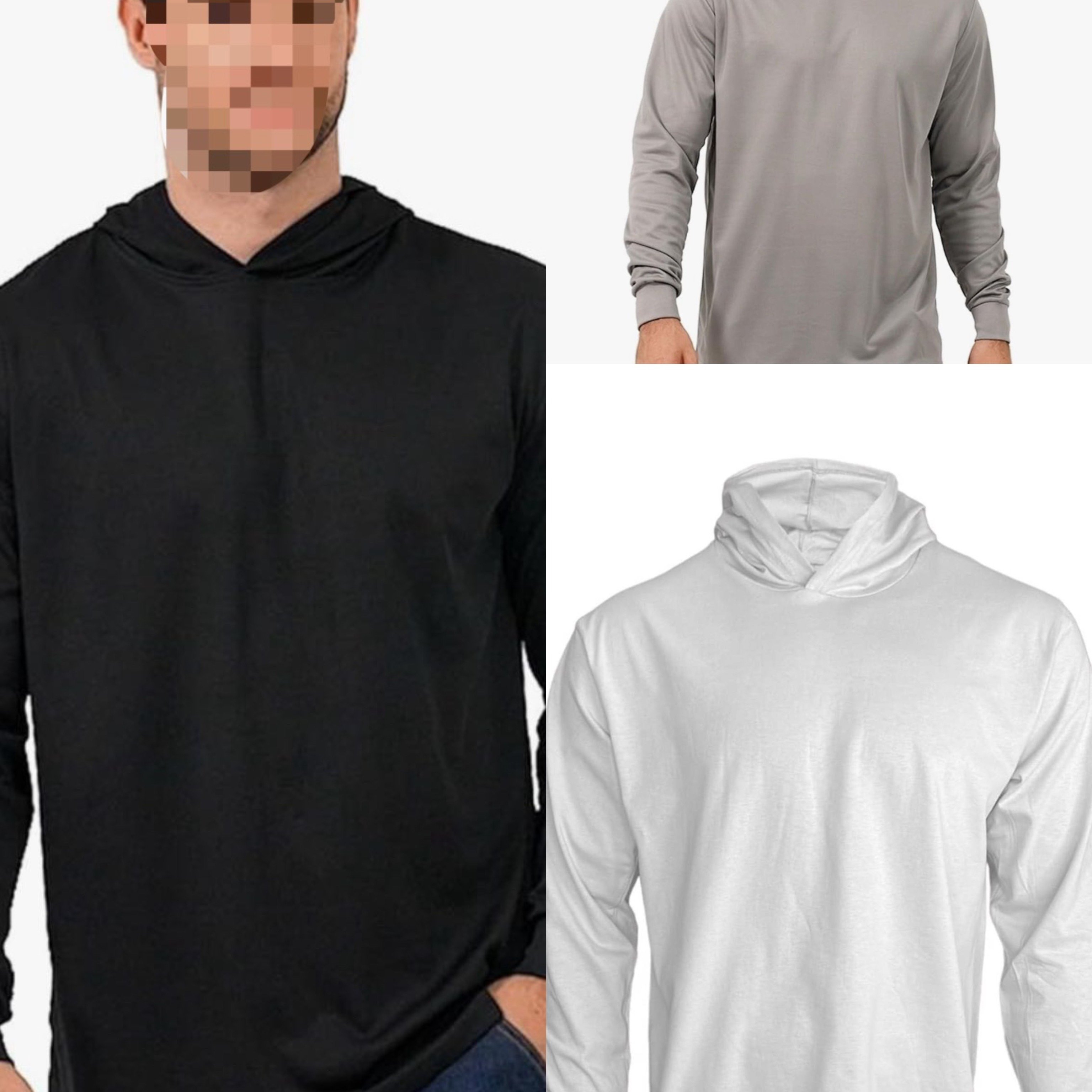 

01 3 Pcs Mens Quick Dry Hooded Long Sleeve Comfy Tops - Sun Protection, Breathable, Moisture Wicking, Wear - Ideal For Outdoor Sports, Hiking, Fishing, Weekend Casual