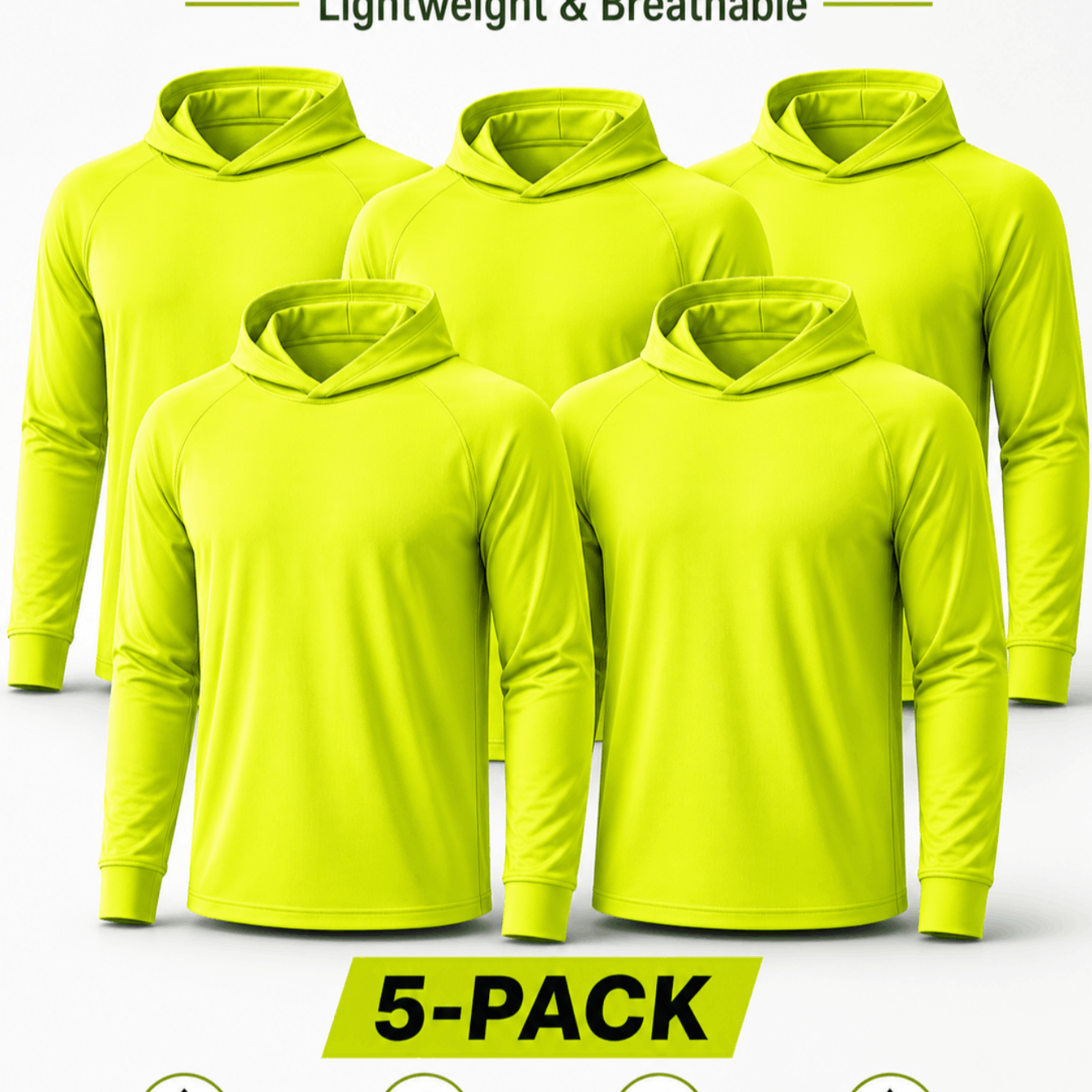 TEMU 5 Pack Men’s Long Sleeve Hooded Shirts, Quick Dry Sun Protection Tops For Outdoor Work Fishing Hiking