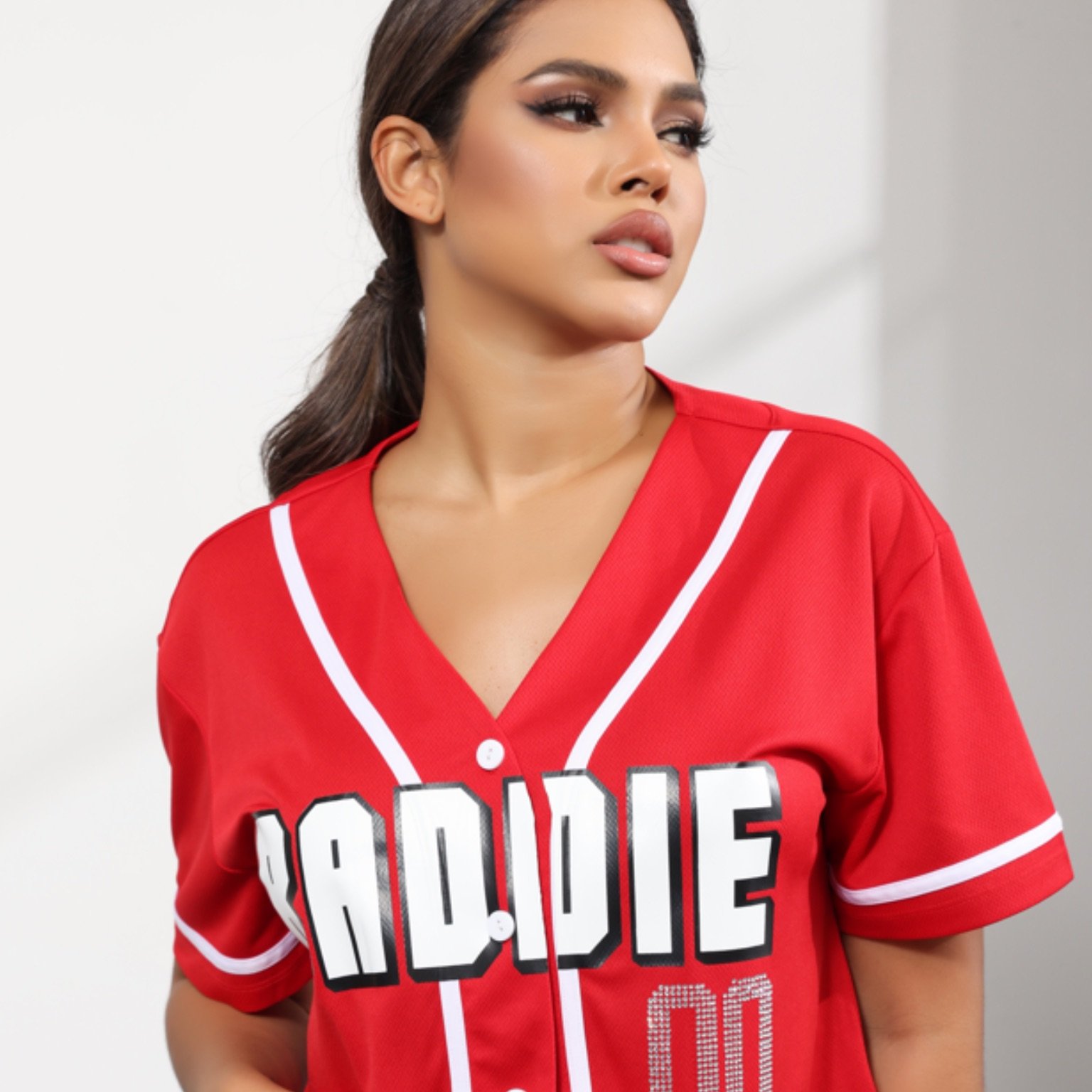 

Baseball Jersey For Woman - V-neck Printing Short Crop Tops Button Casual Softball Shirt Activewear Tee Versatile & Comfy For Spring To Summer