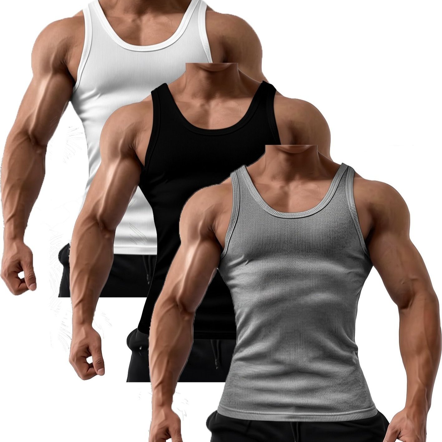 TEMU 3 Pack Men's 100% Cotton A-shirts Undershirt Plain Ribbed Tank Top
